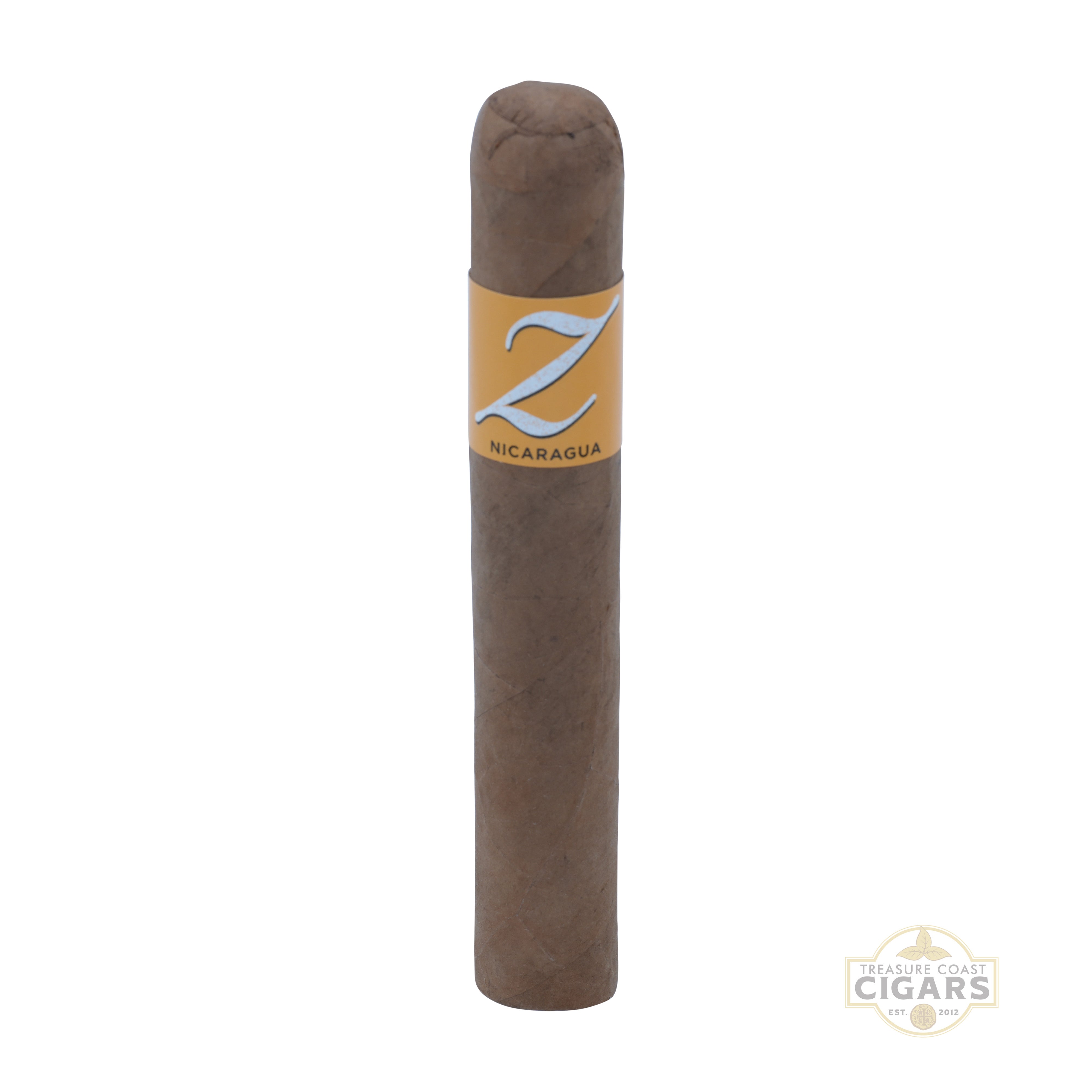 Cigar with a label featuring the letter 'Z' on a white background