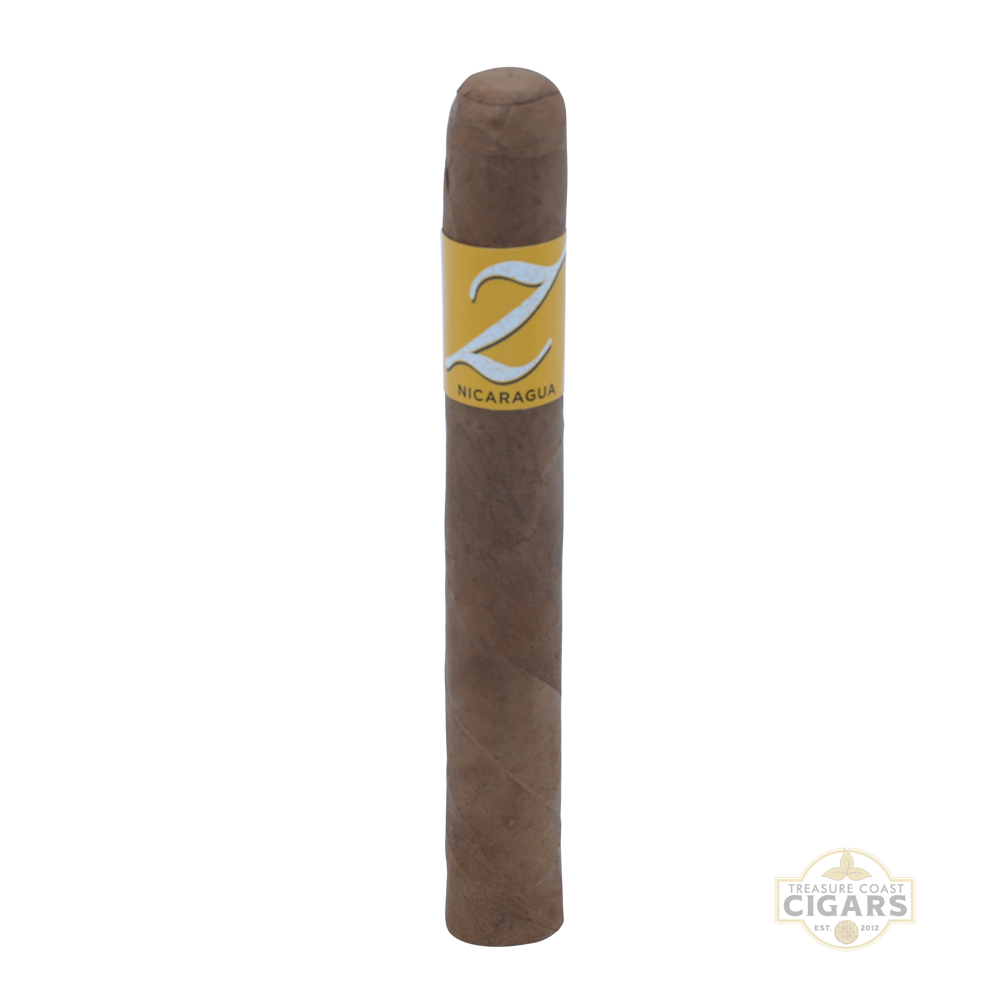 Cigar with a yellow label on a white background