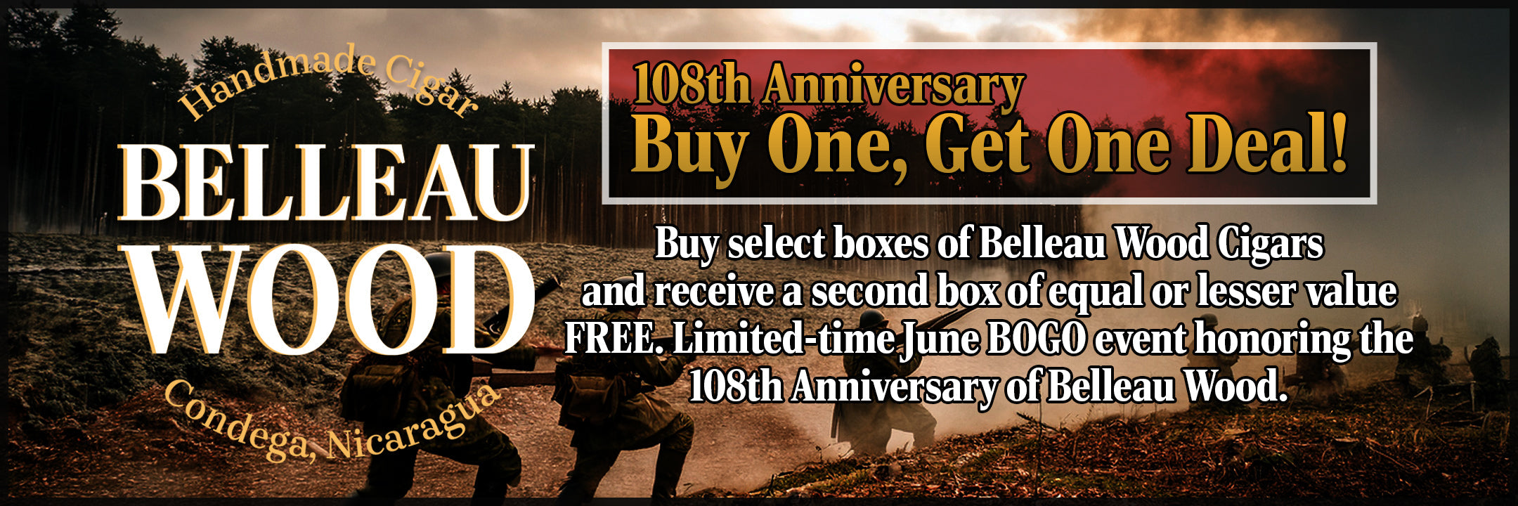 The Battle of Belleau Wood in the background with text overlay