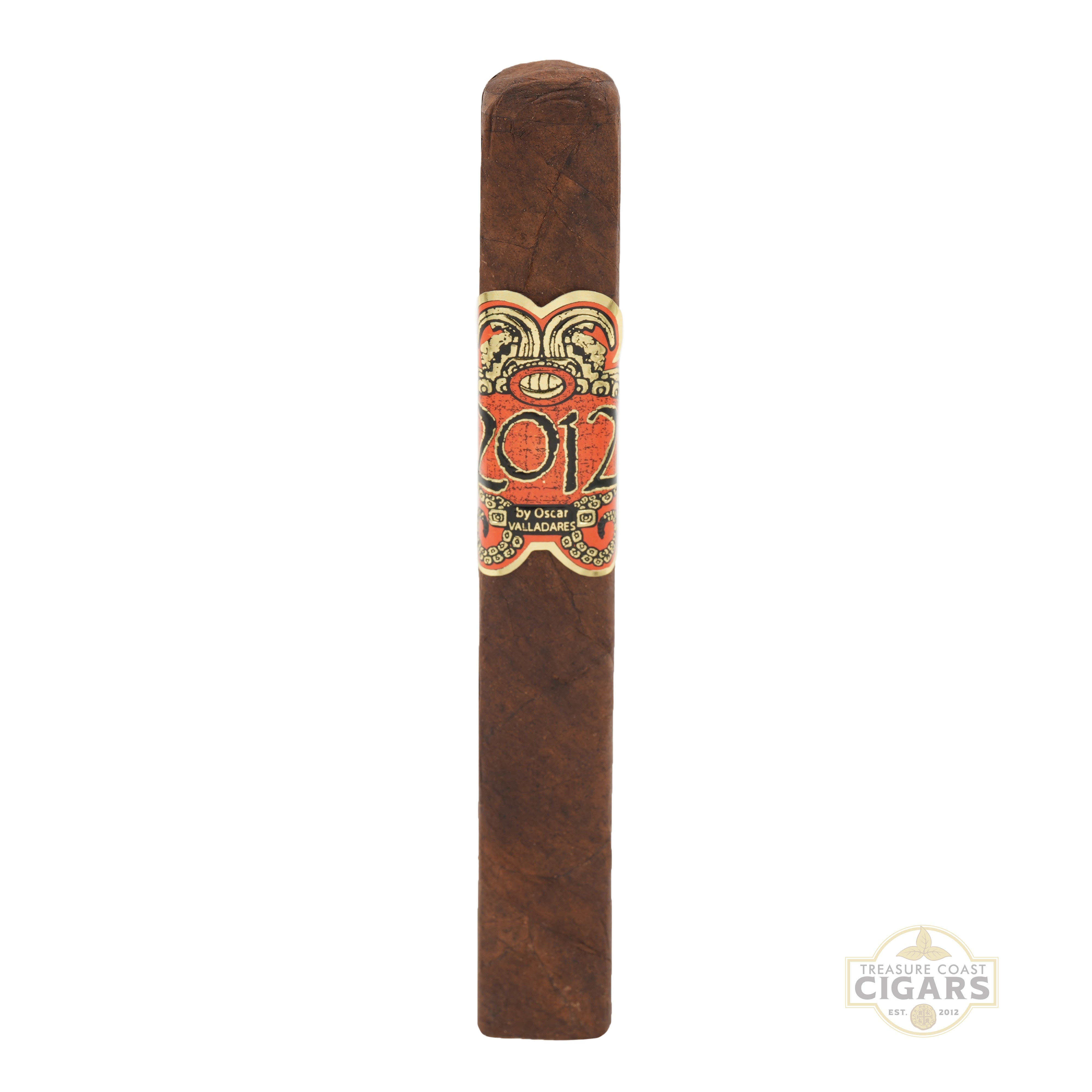 Cigar with a decorative band featuring the number 2012 on a white background