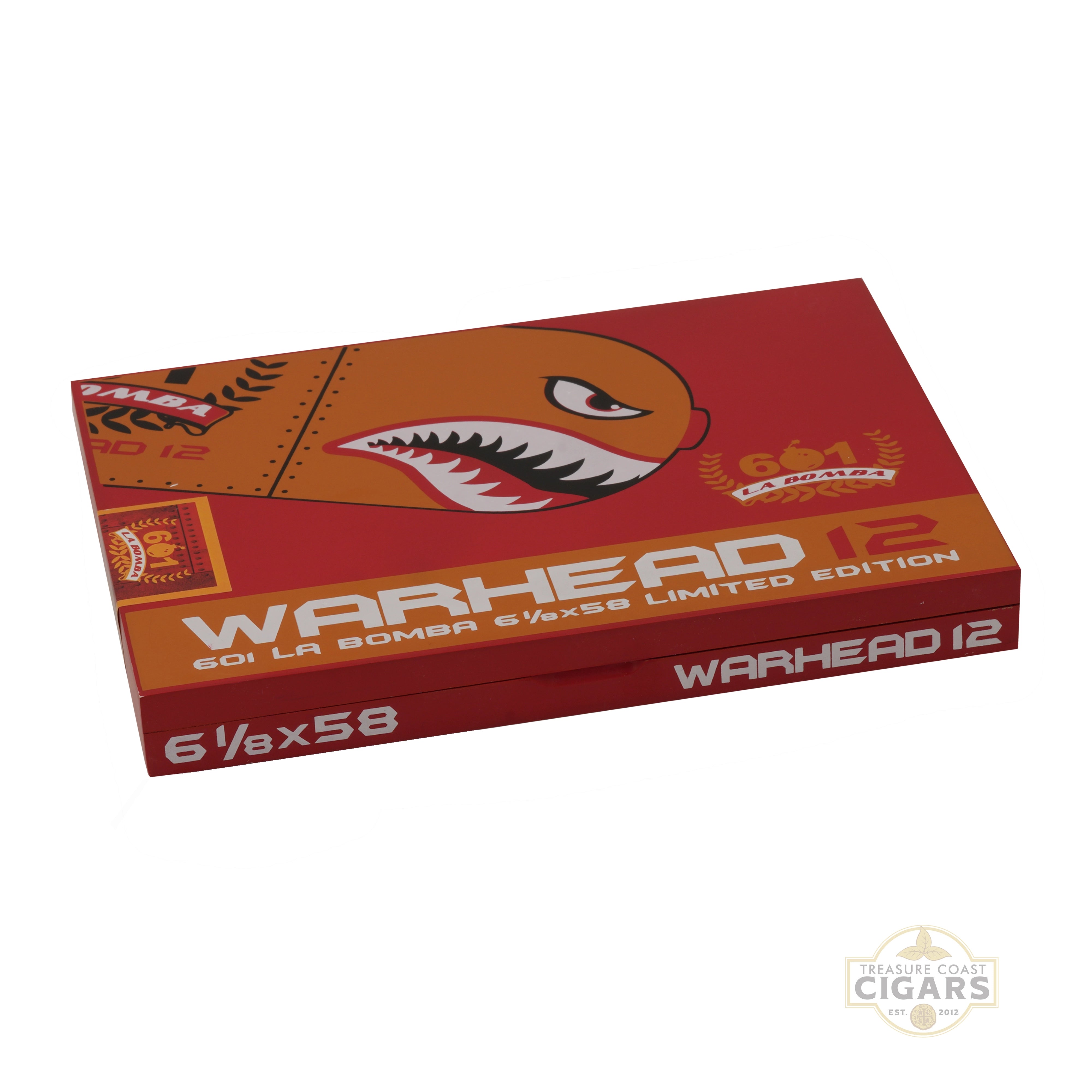 601 La Bomba Warhead 12 cigar box with a red and orange design on a white background
