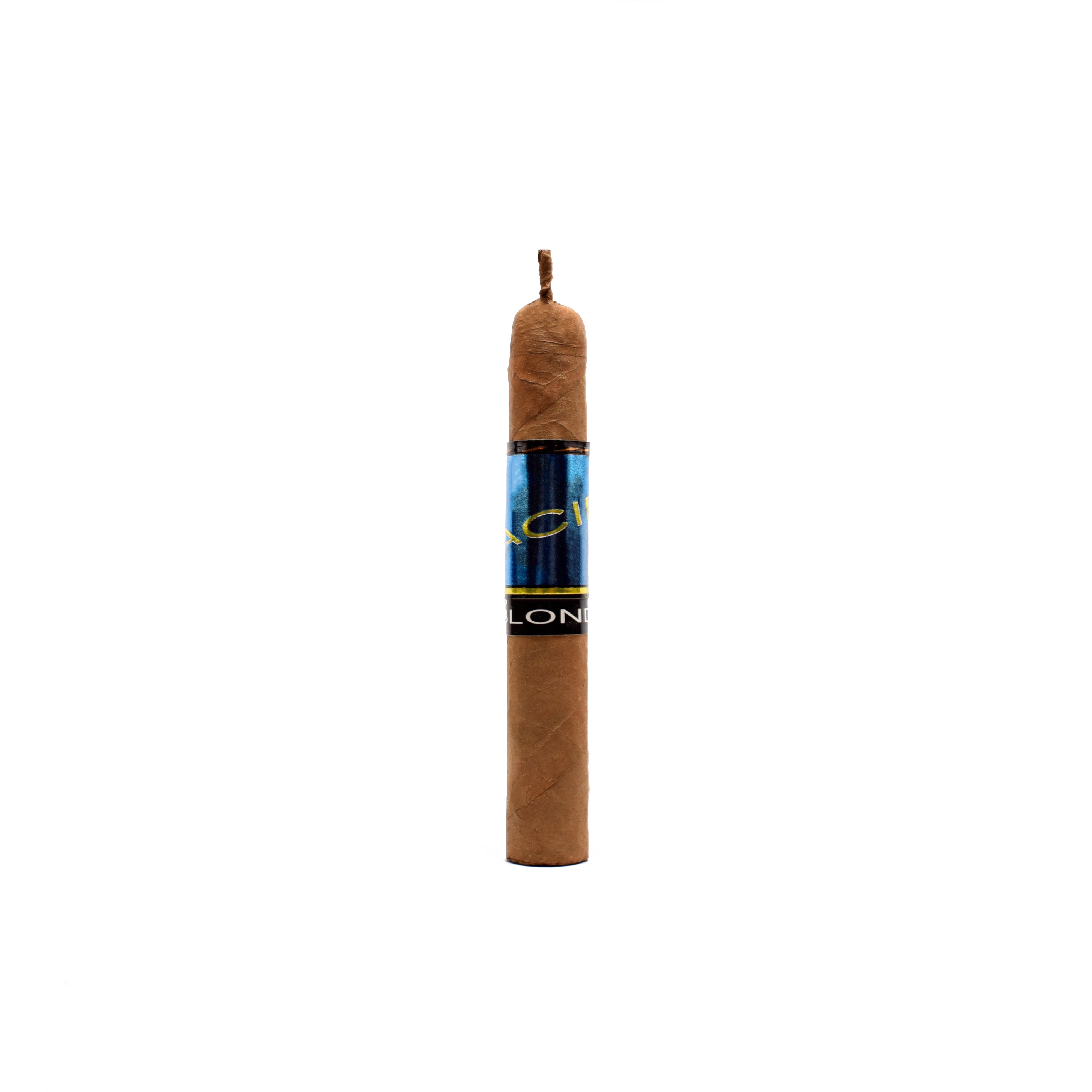 Cigar with a blue band on a white background