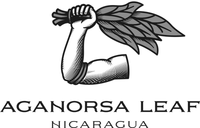 Logo of Aganorsa Leaf with a hand holding leaves on a white background