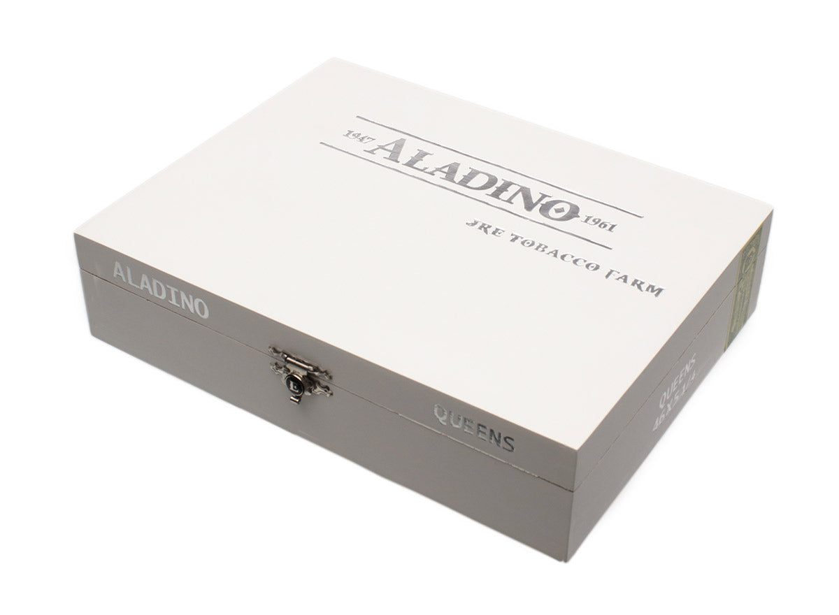 Cigar humidor with 'Aladino' branding on a white background
