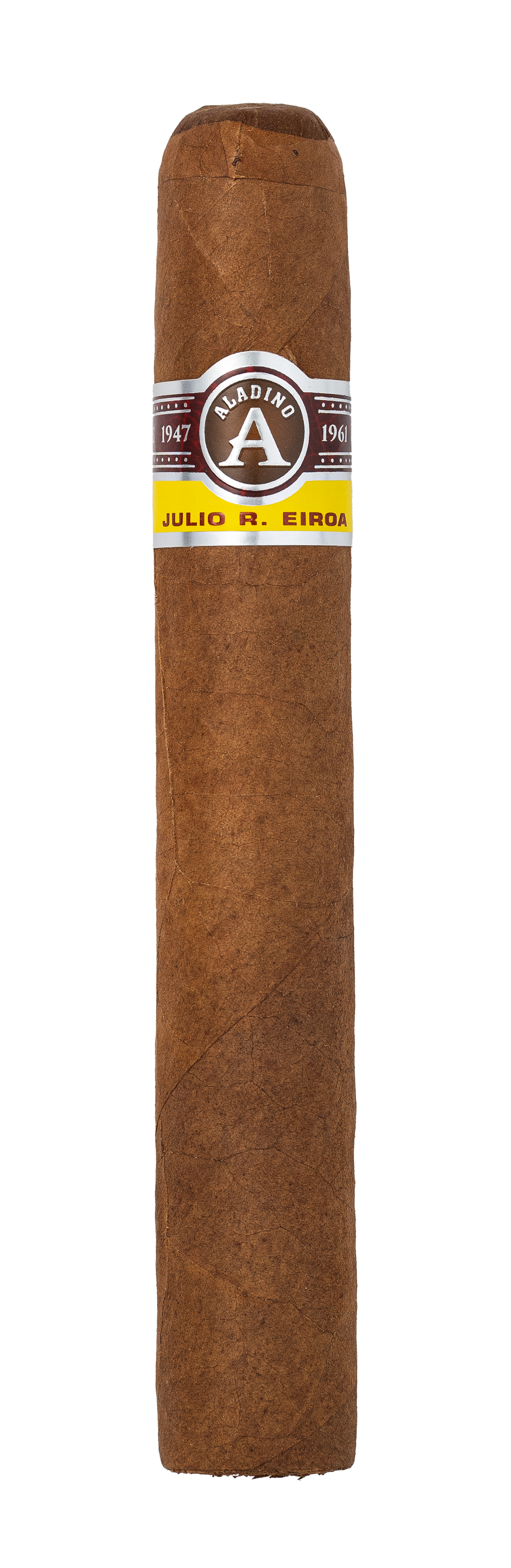 Cigar with a visible label on a white background
