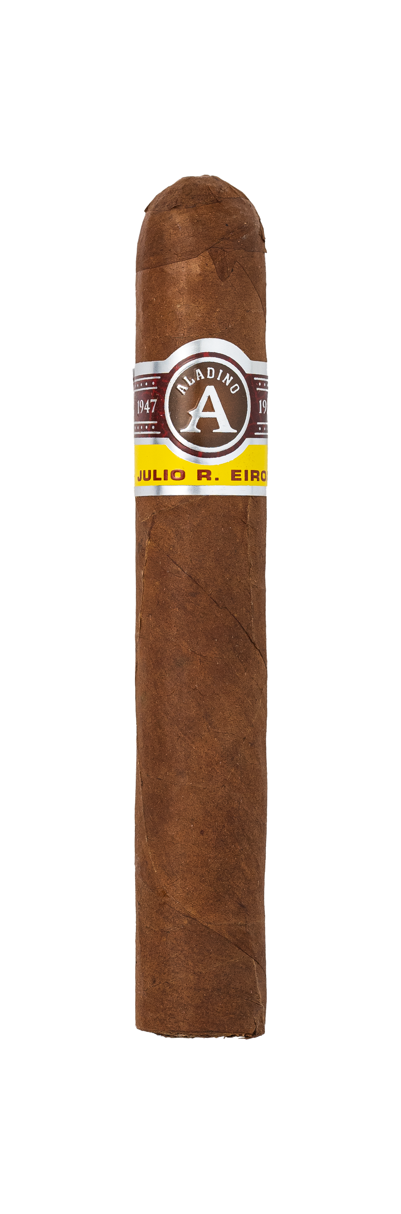 Cigar with a band on a white background