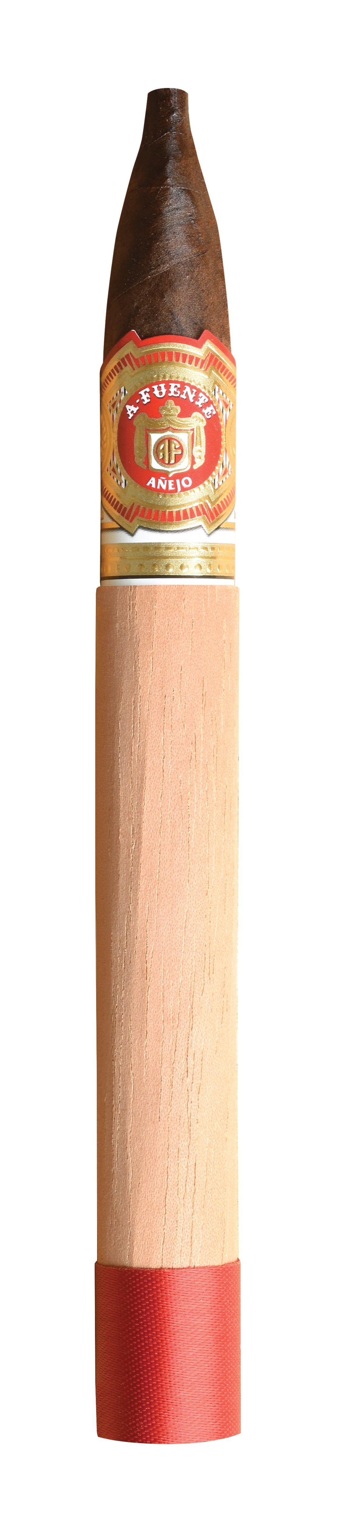 Cigar with a red band on a white background