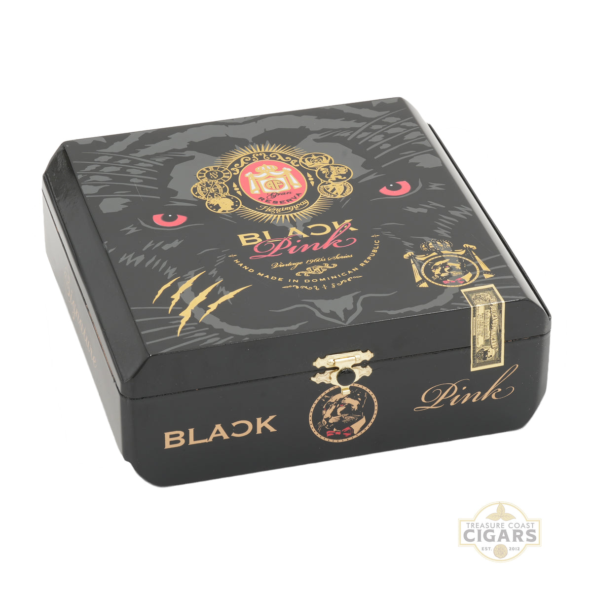 A black box of Black Pink cigars on a white background