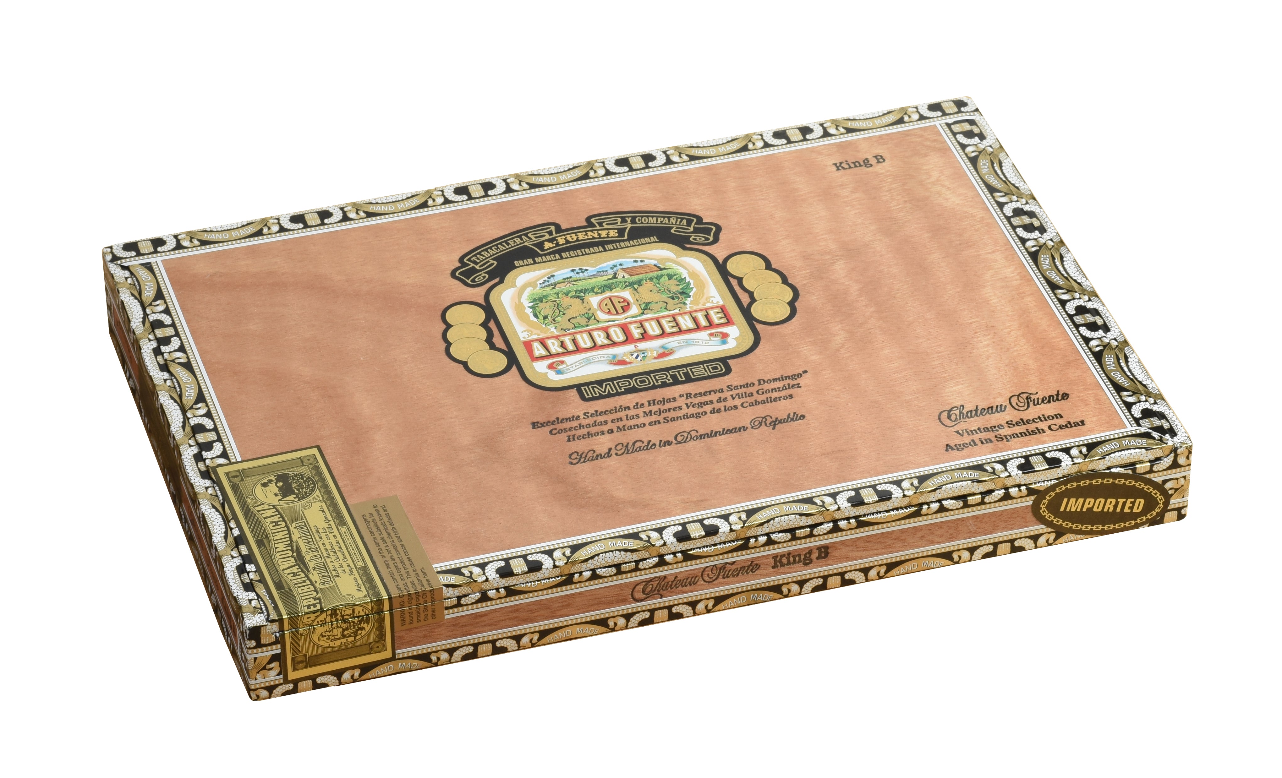 Cigar box with decorative design on a white background