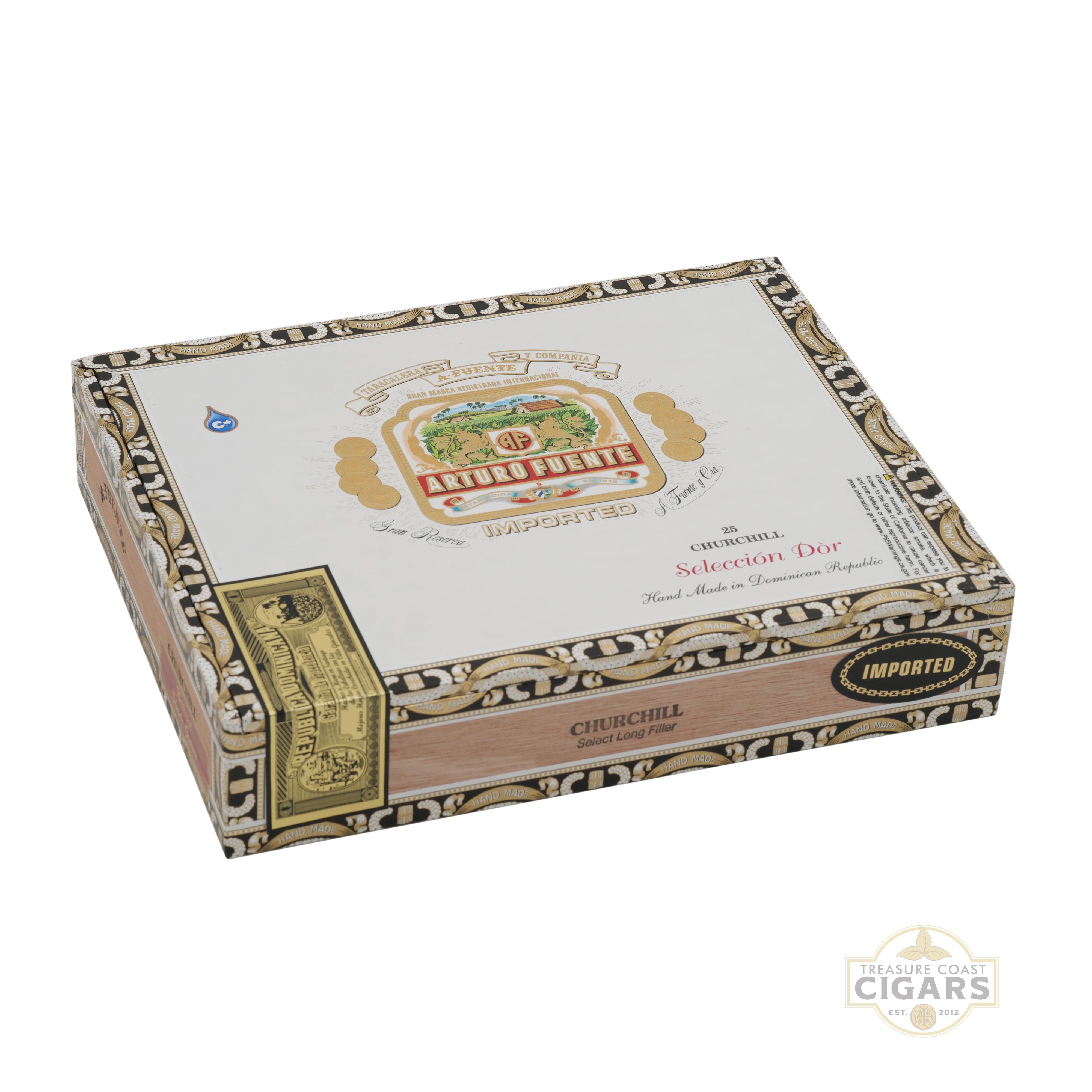 Arturo Fuente cigar box with brand logo on a white background