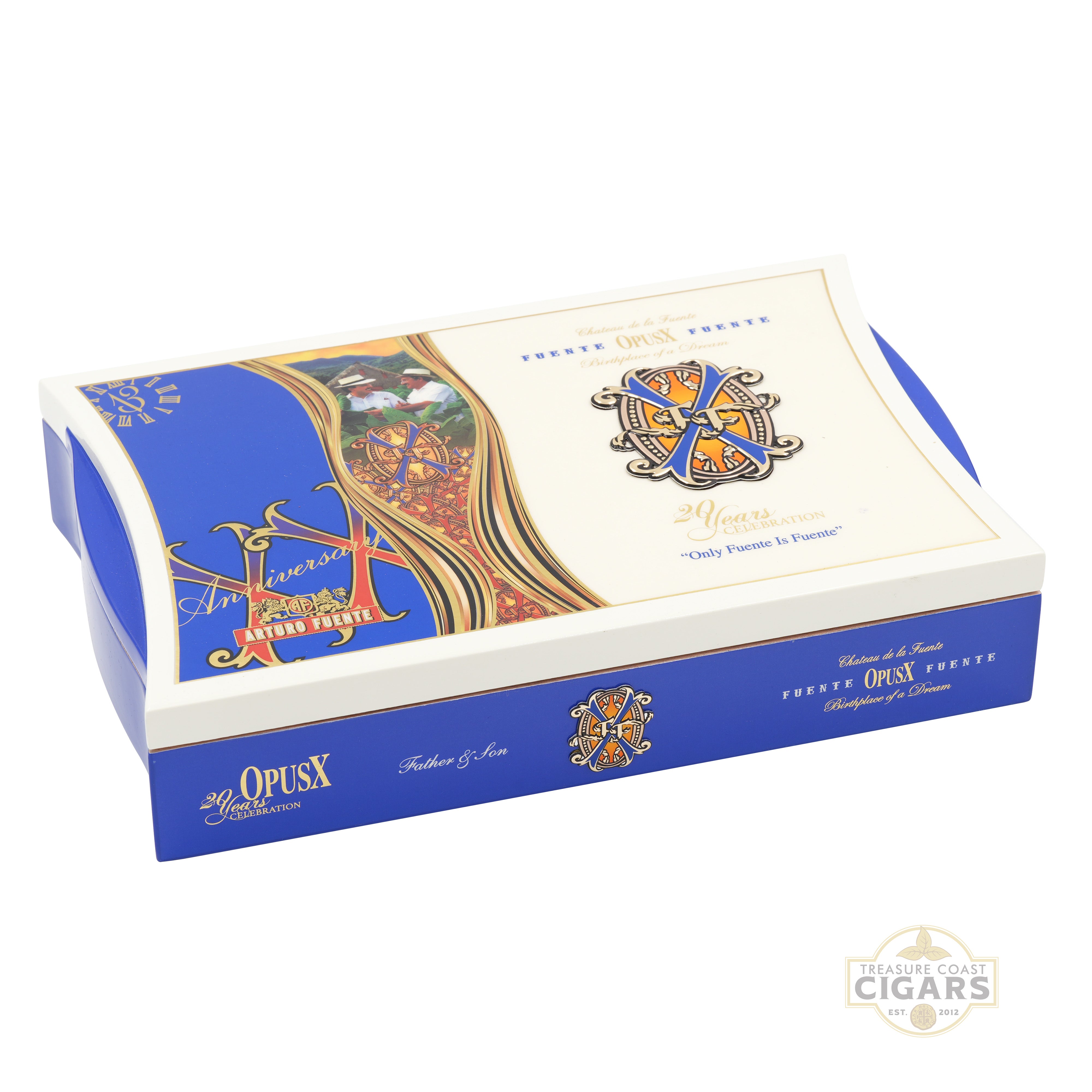OpusX cigar box with decorative design on a white background