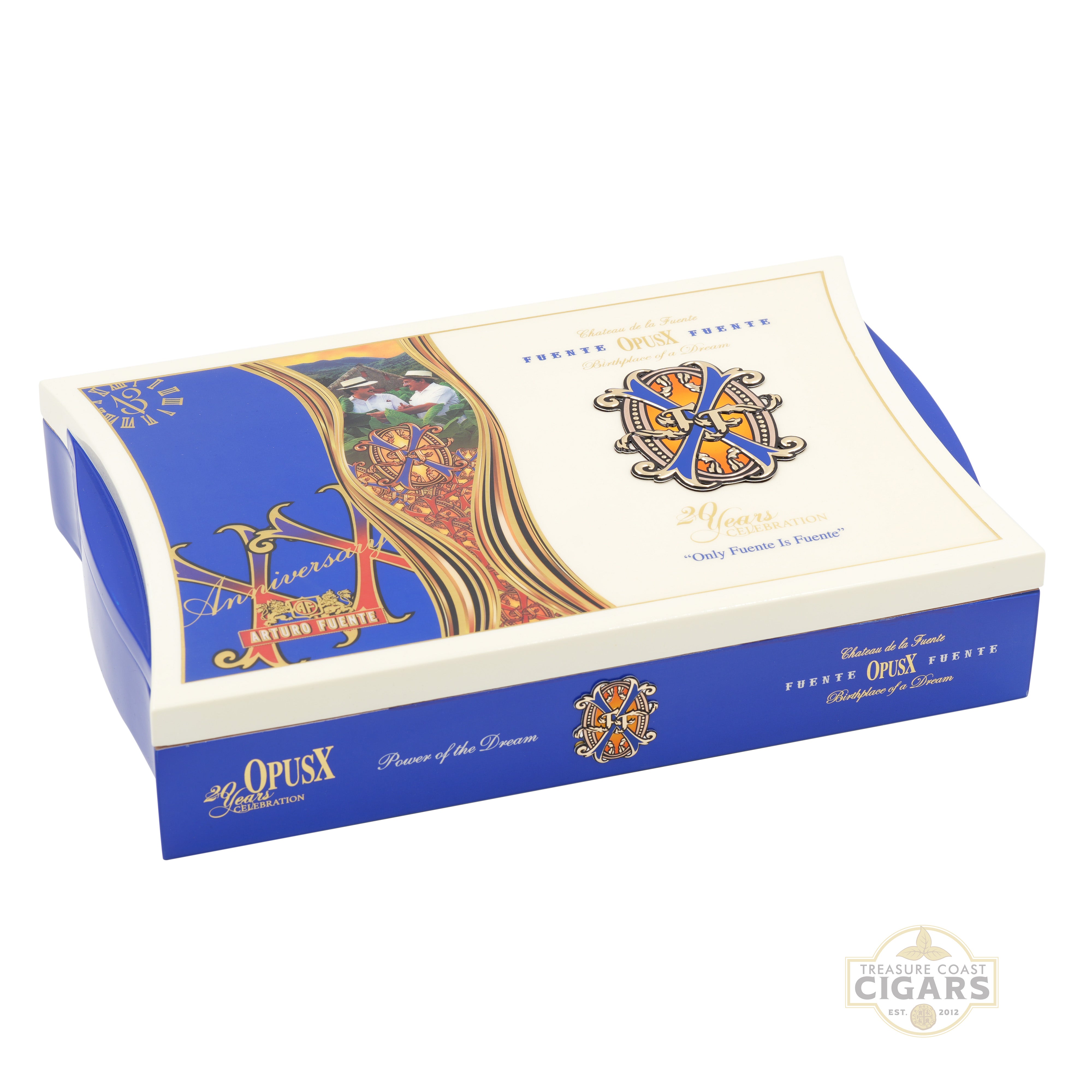 OpusX cigars box with decorative design on a white background