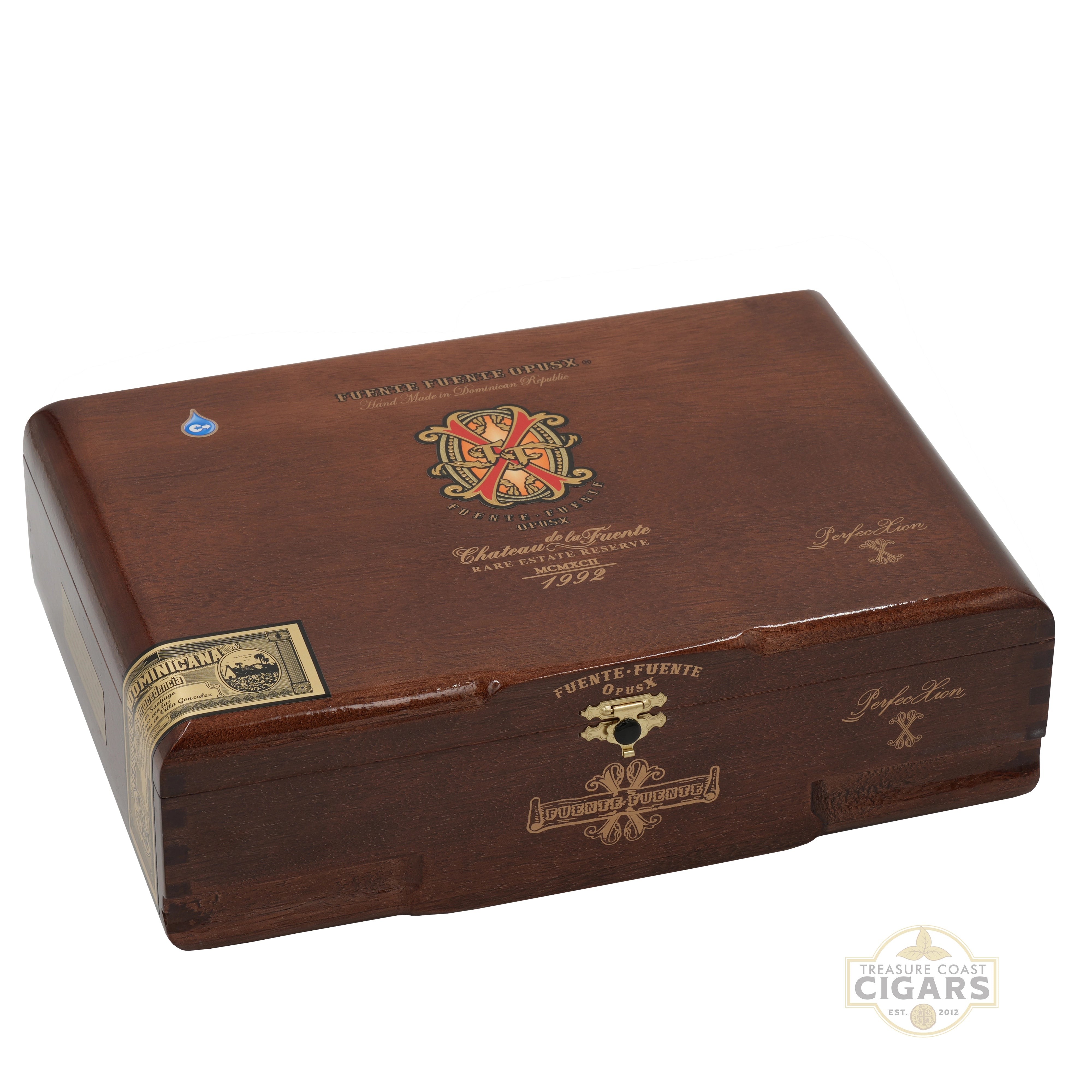 Opus XWooden cigar box with brand logo on a white background