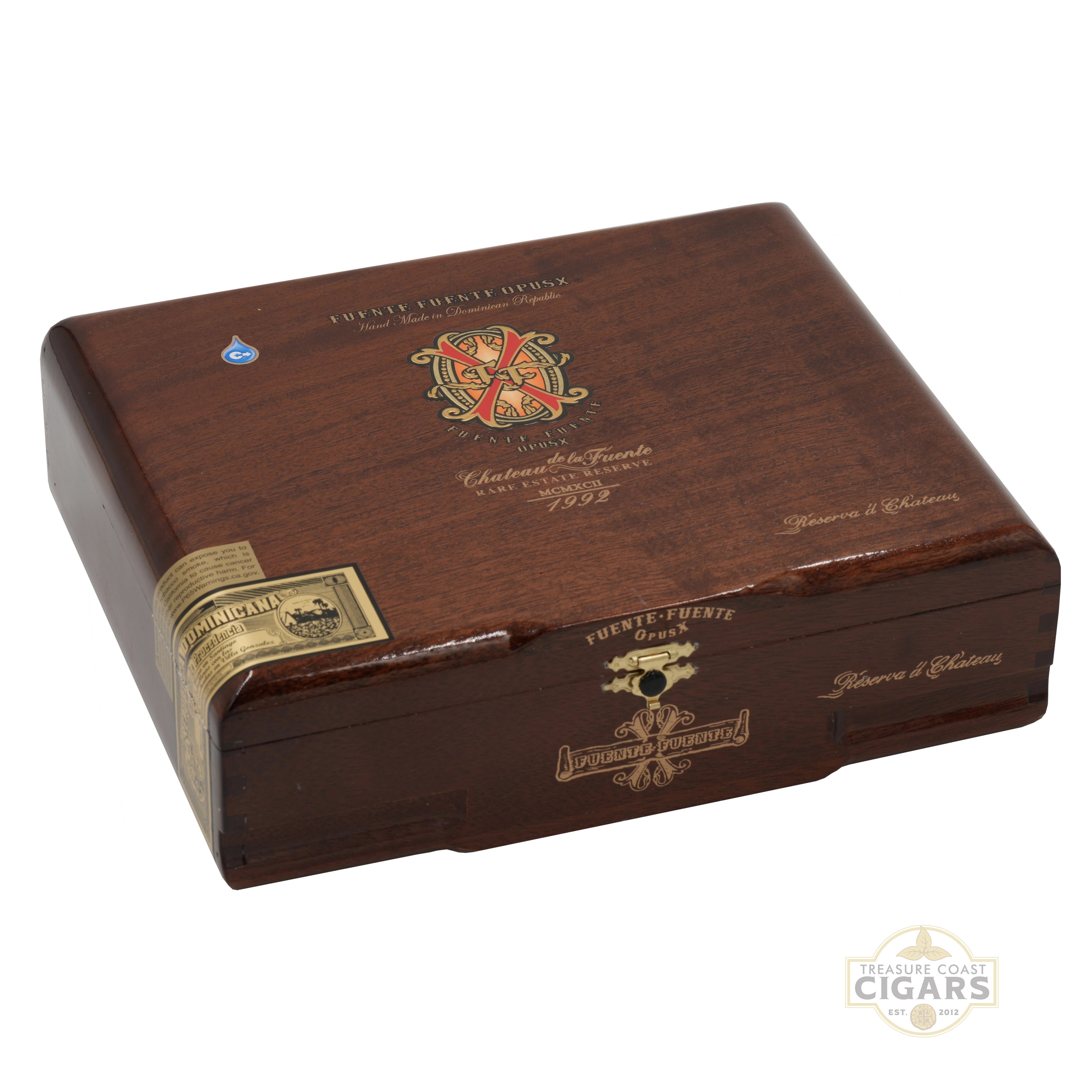 Opus X Wooden box with brand logo on a white background