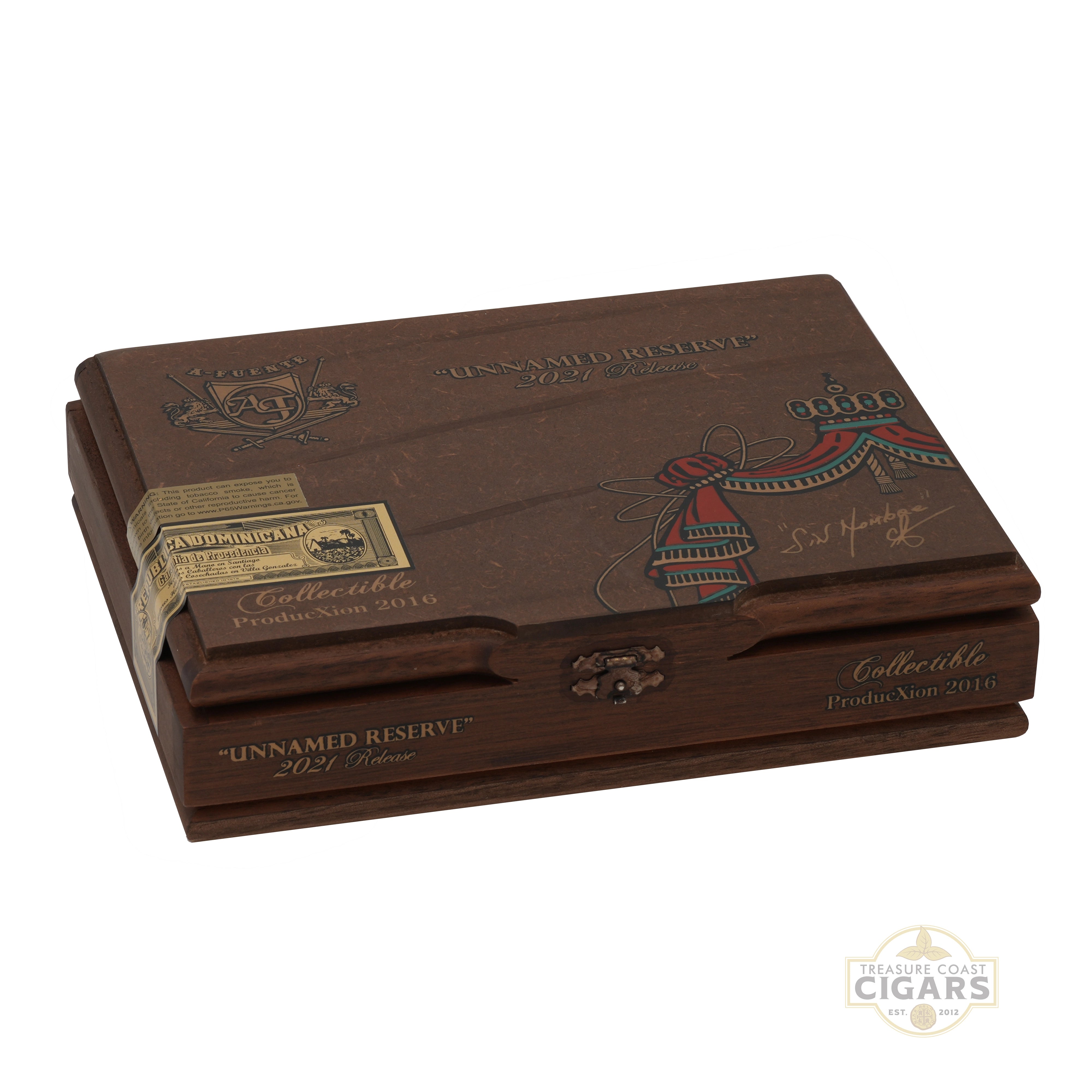 Closed box of Arturo Fuente Unnamed Reserve 2021 on a white background