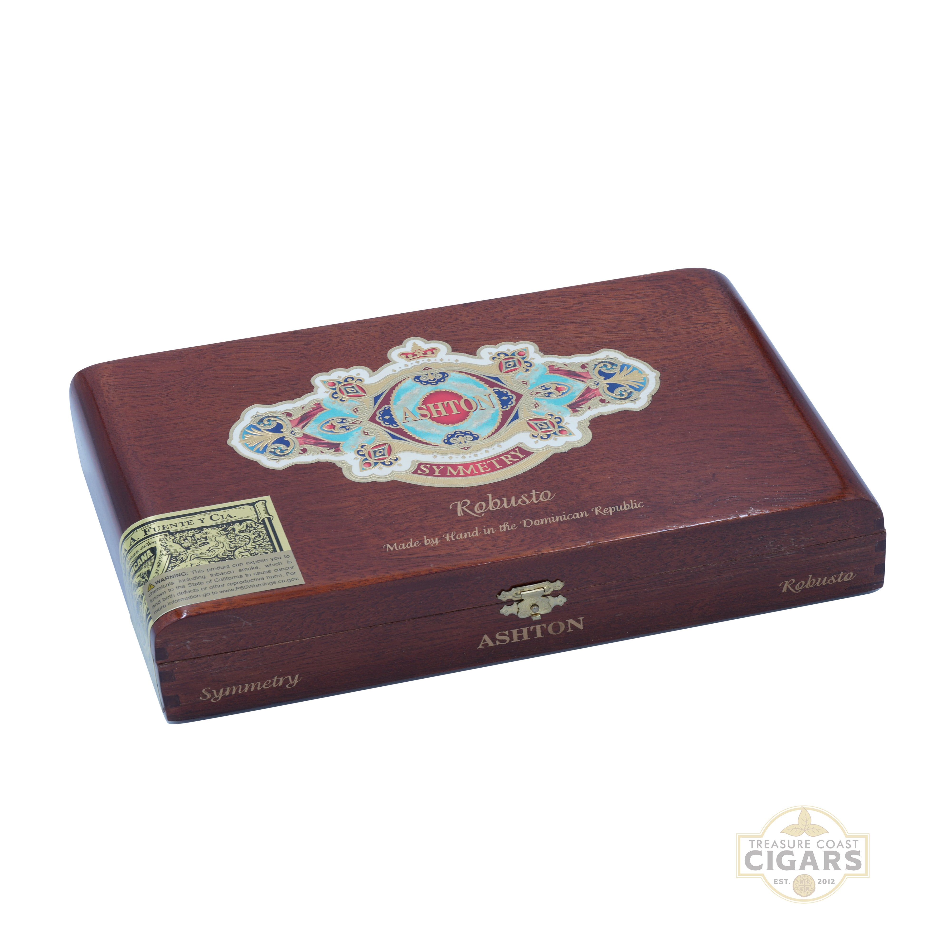 Cigar box with Ashton Symmetry branding on a white background