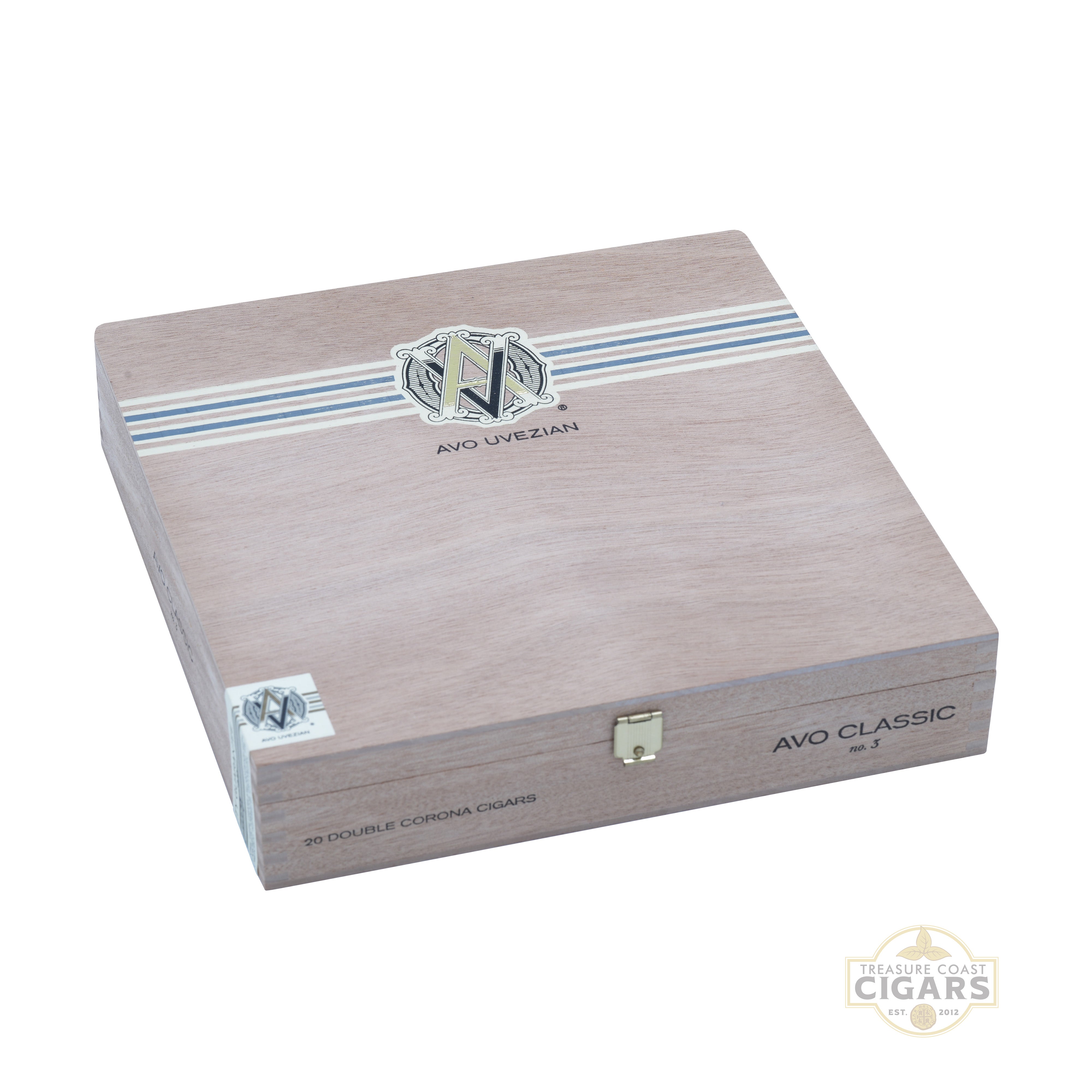 Cigar box with AVO Classic branding on a white background