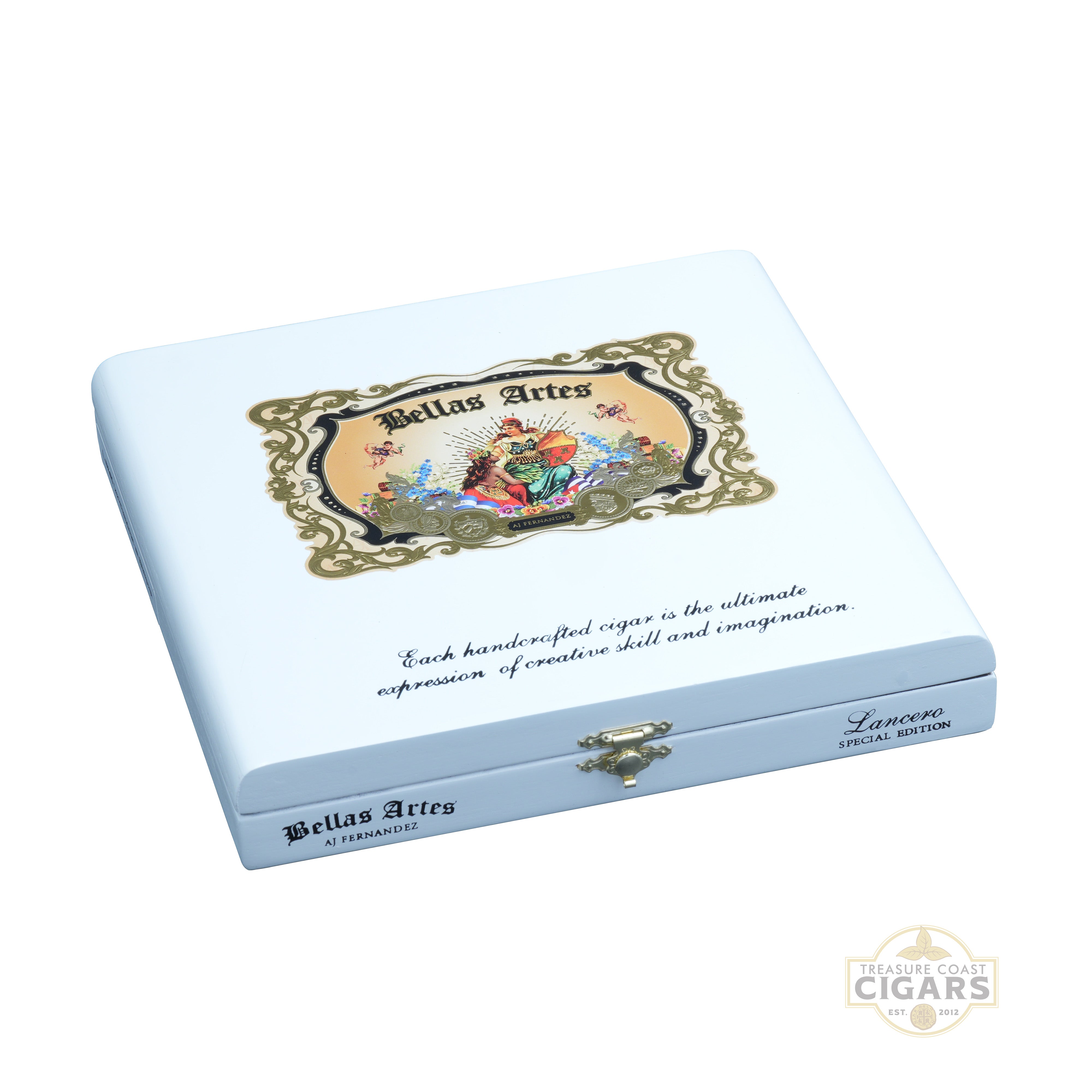Bellas Artes cigar box with decorative design and text on a white background
