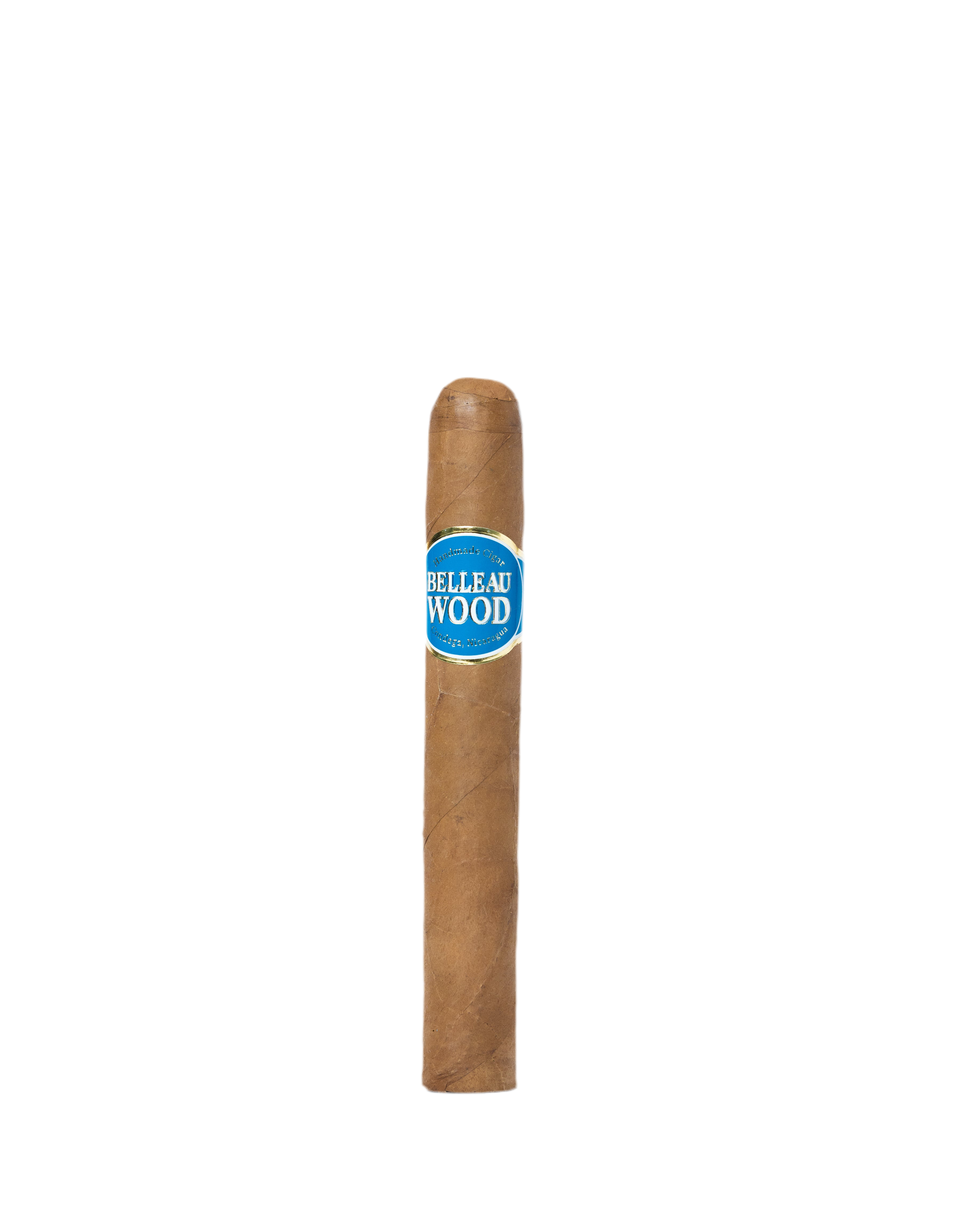 Cigar with a blue label on a white background
