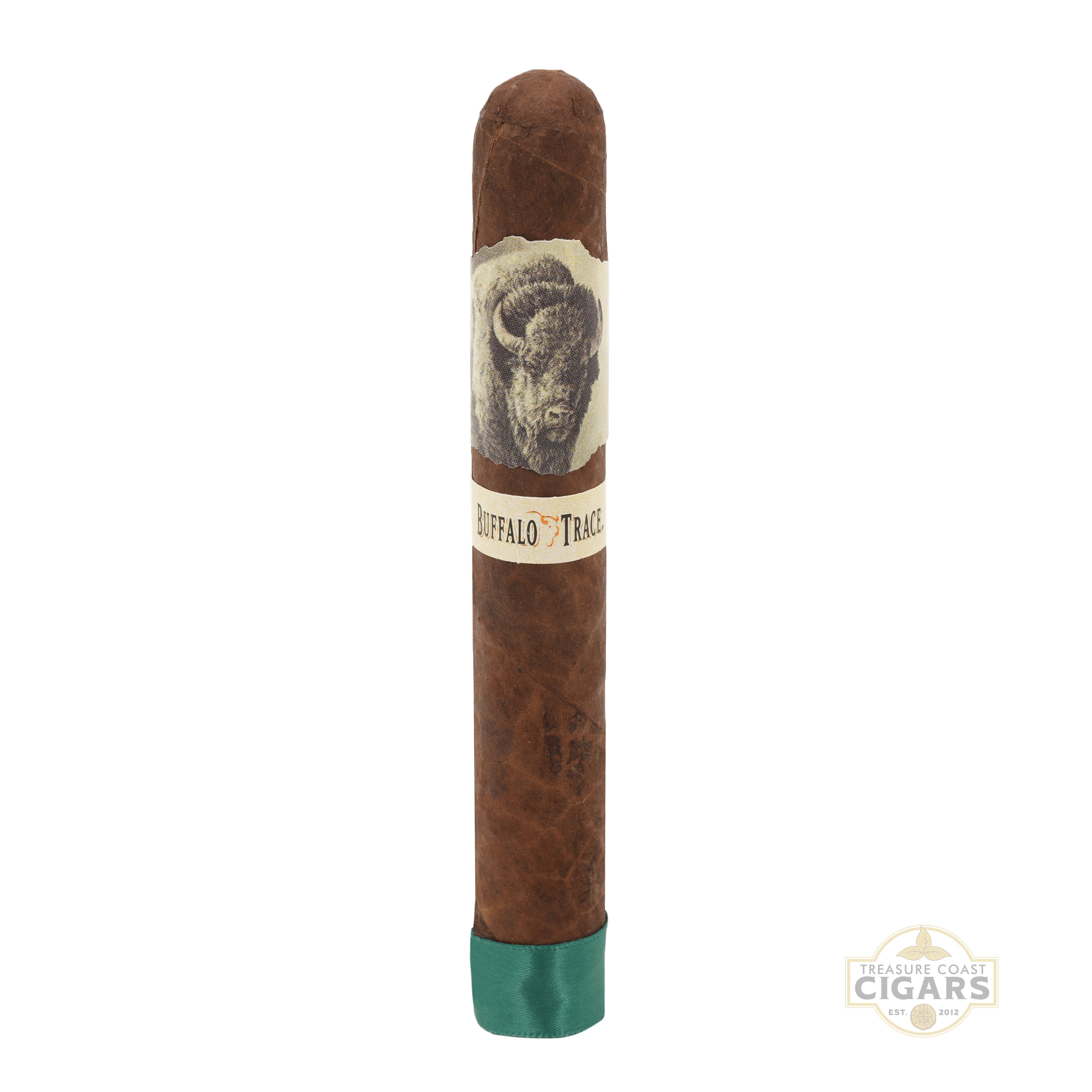 Cigar with a label featuring a Bufffalo's head on a white background