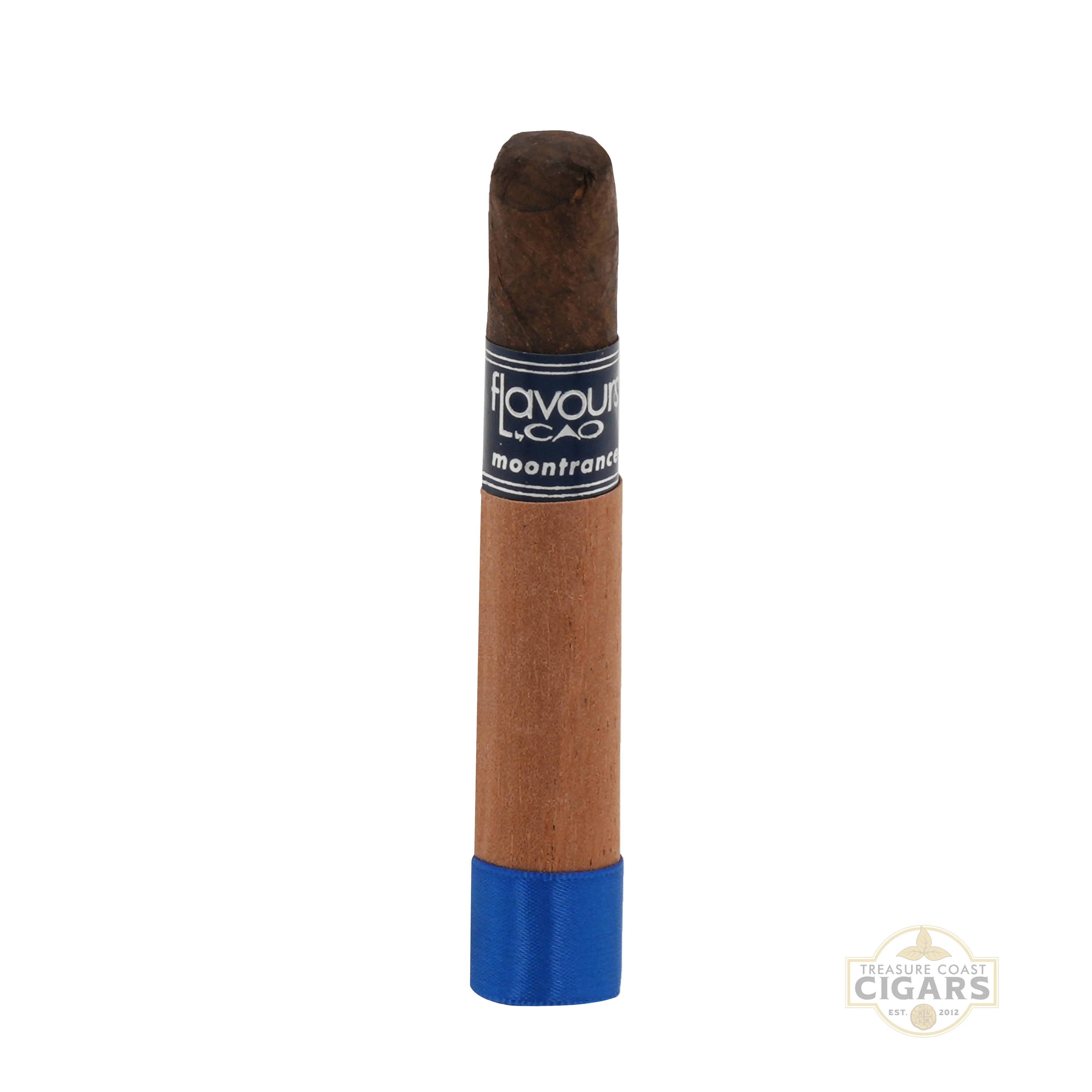 CAO Flavours Moontrance Cigar with blue tip and visible branding on a white background