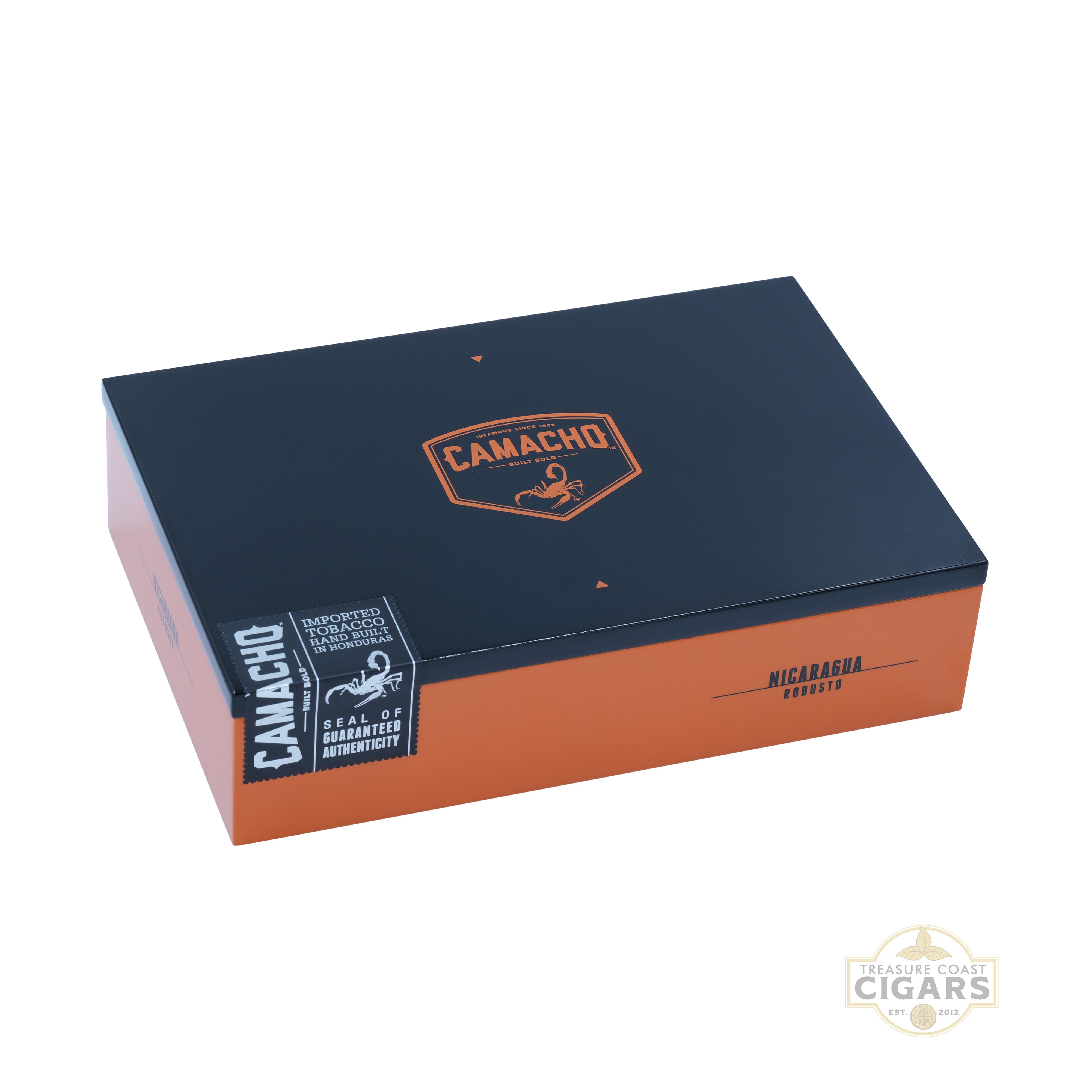 Camacho cigar box with branding on a white background