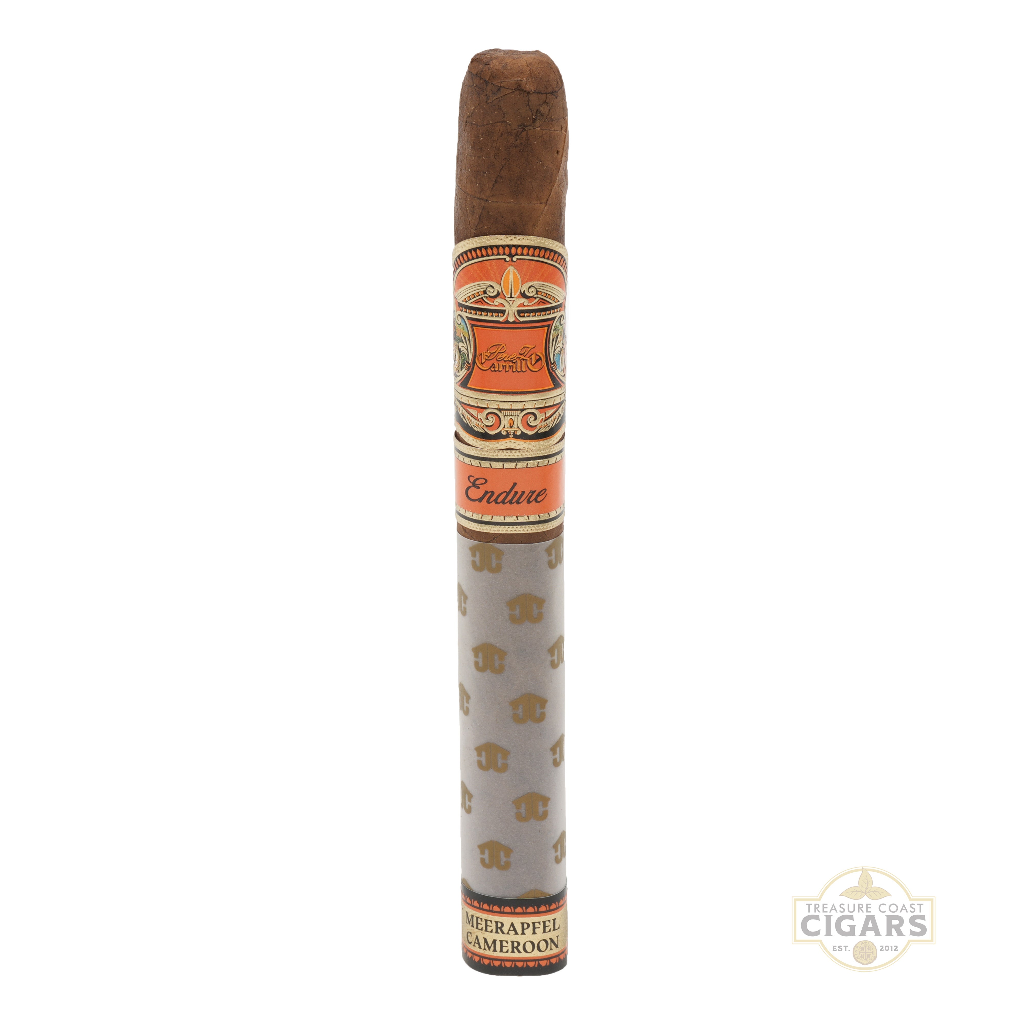 Cigar with a visible label on a white background