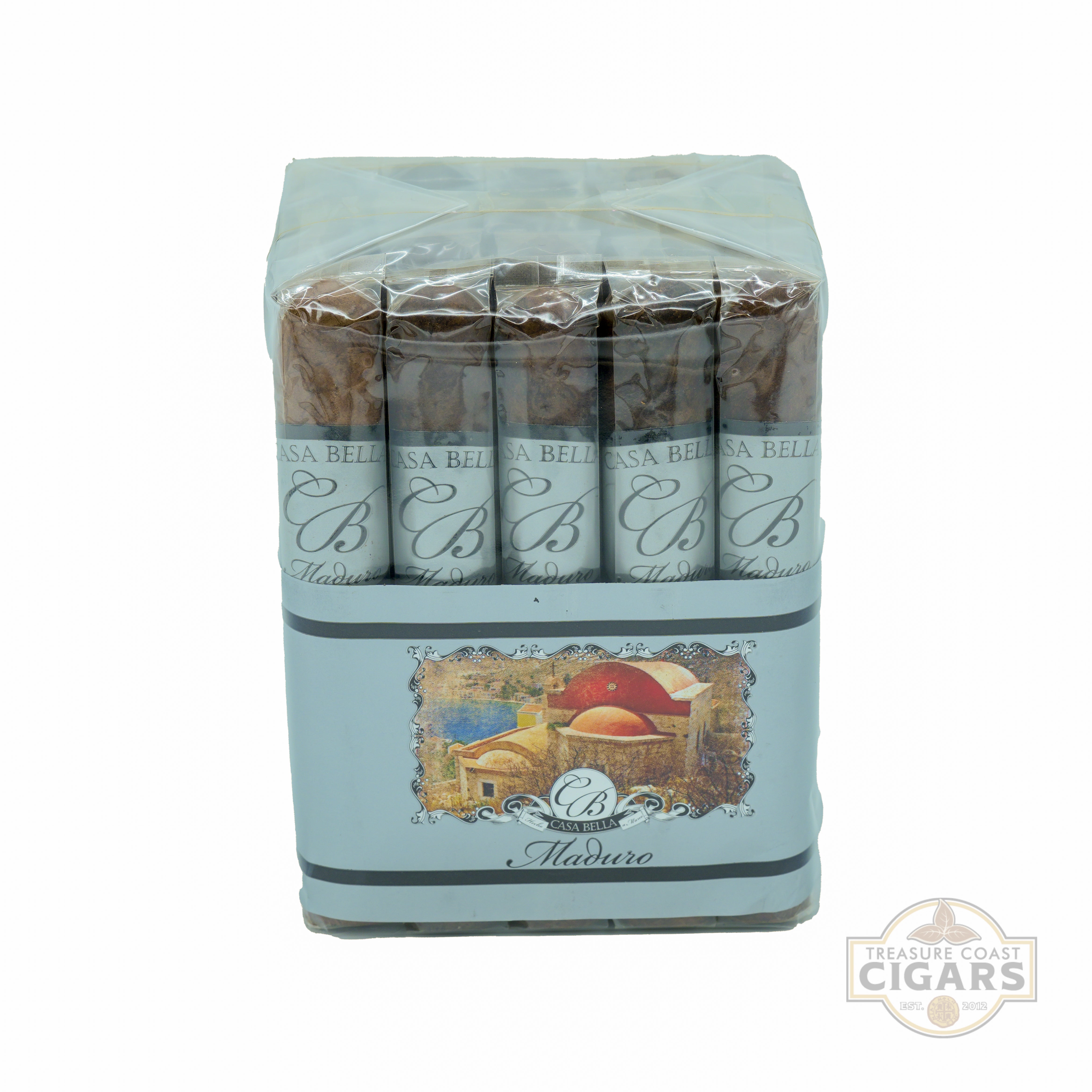 Pack of cigars with a decorative label on a white background
