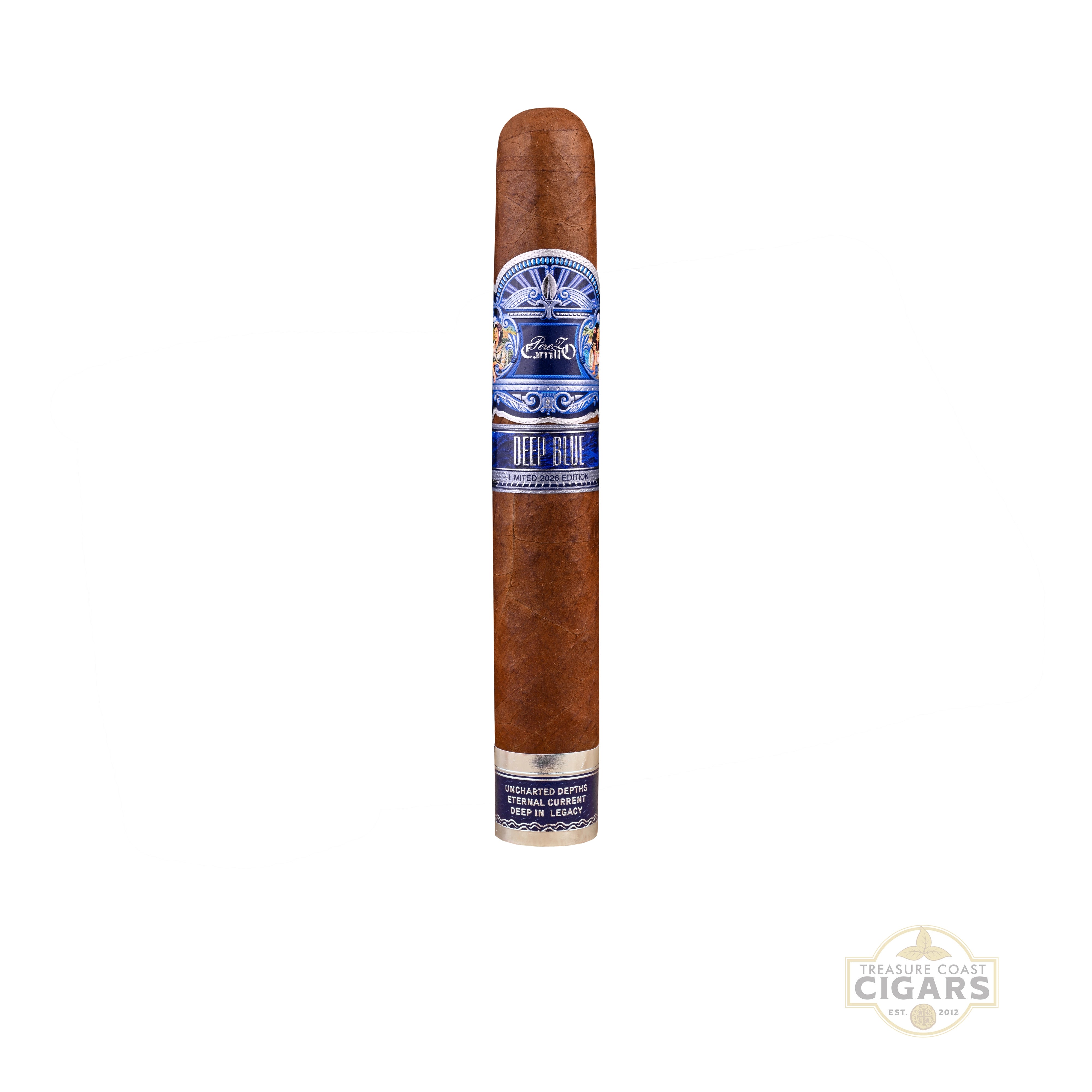 Casa Carrillo Deep Blue Cigar with blue label on a white background