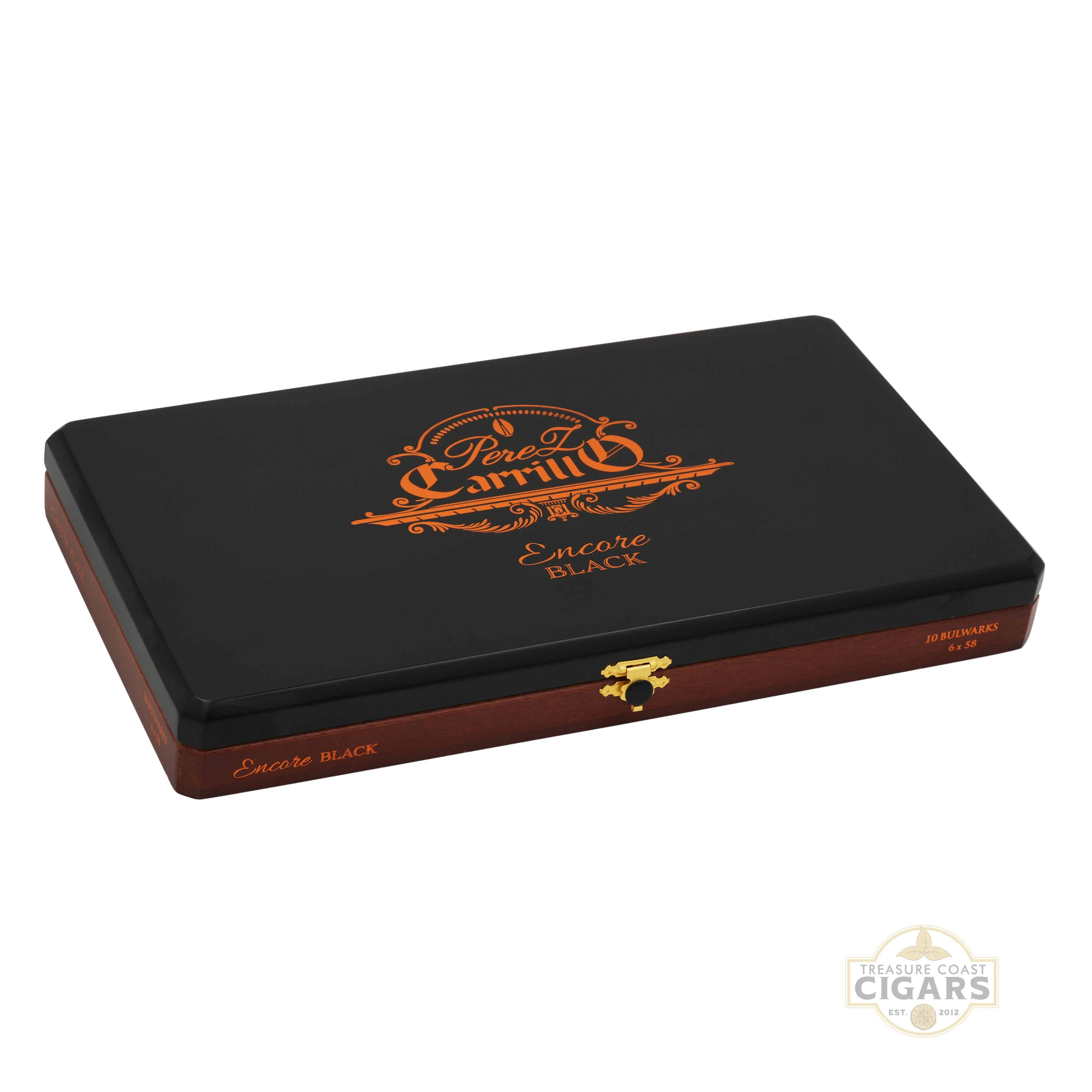 Encore Black cigar box with text on a white background