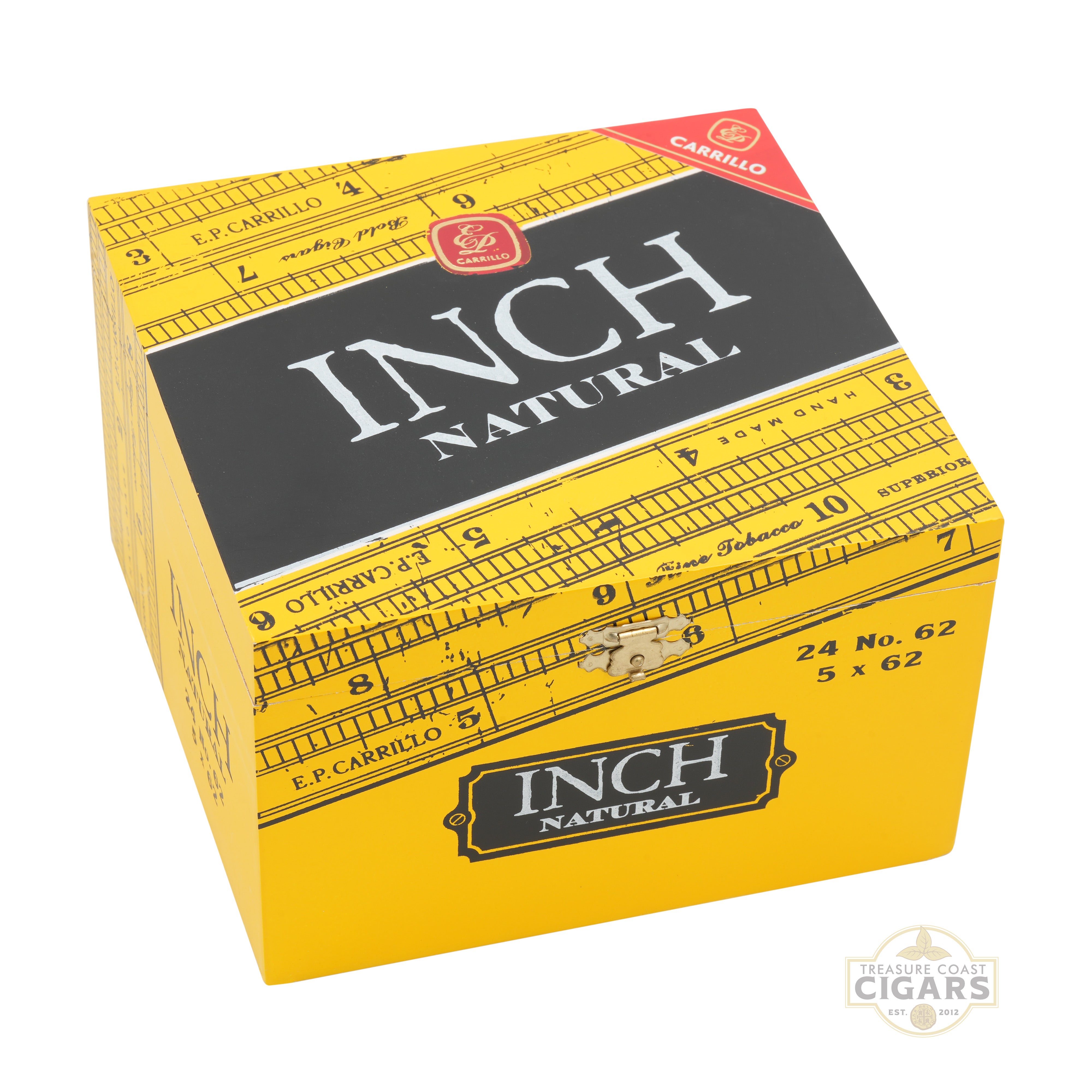 Box of Inch Natural 62 cigars with yellow and black design