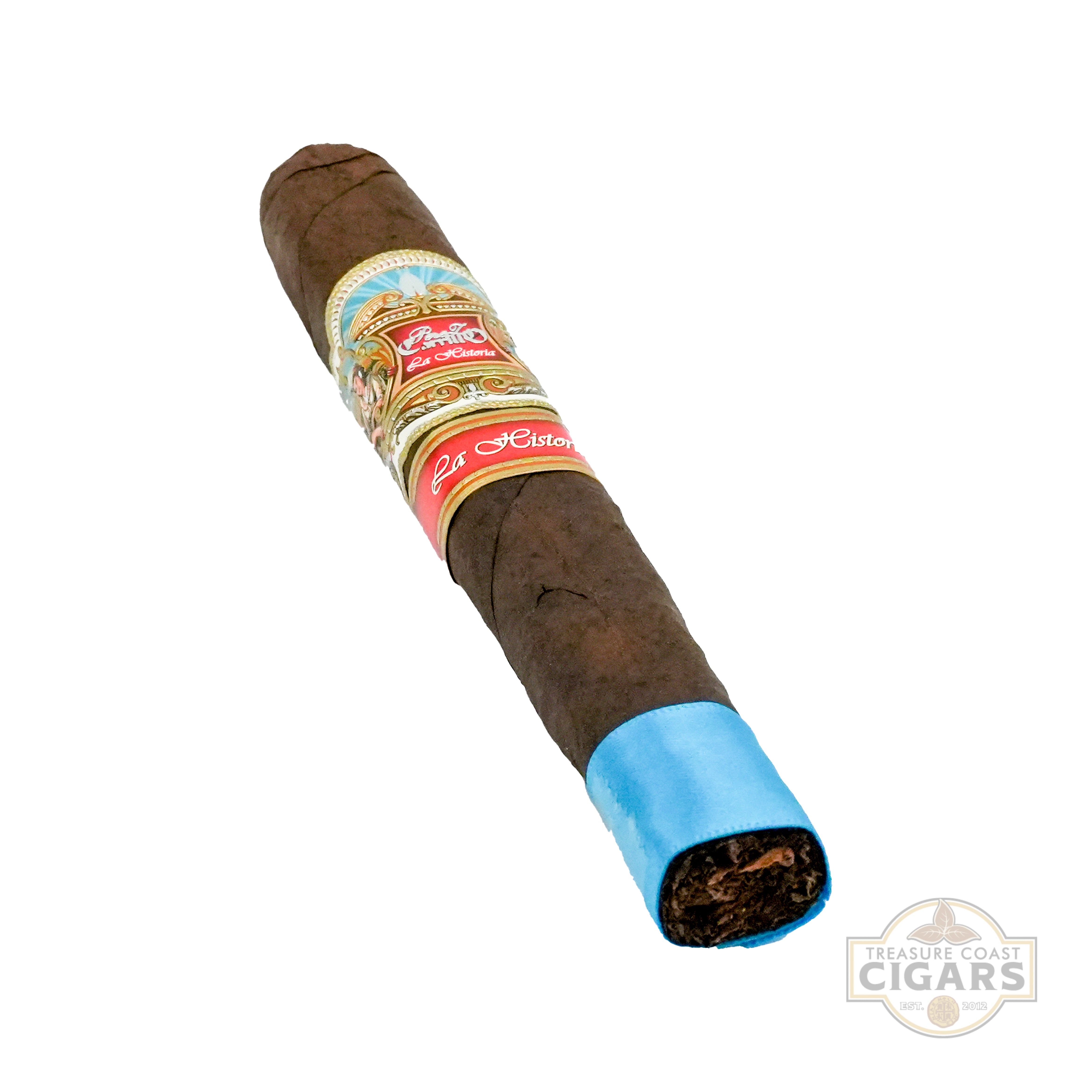 La Historia Cigar with colorful band on a white background