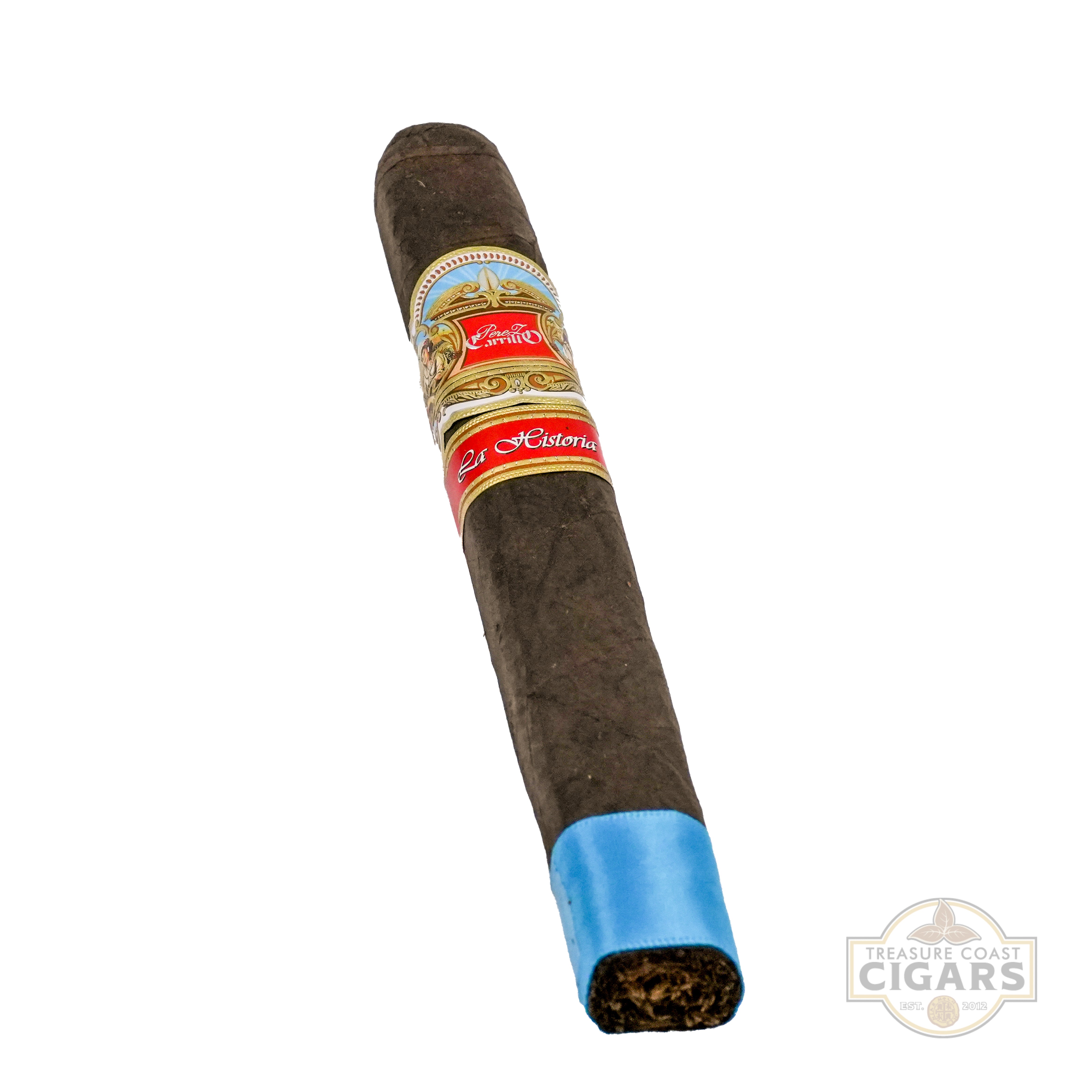 Cigar with a colorful label on a white background