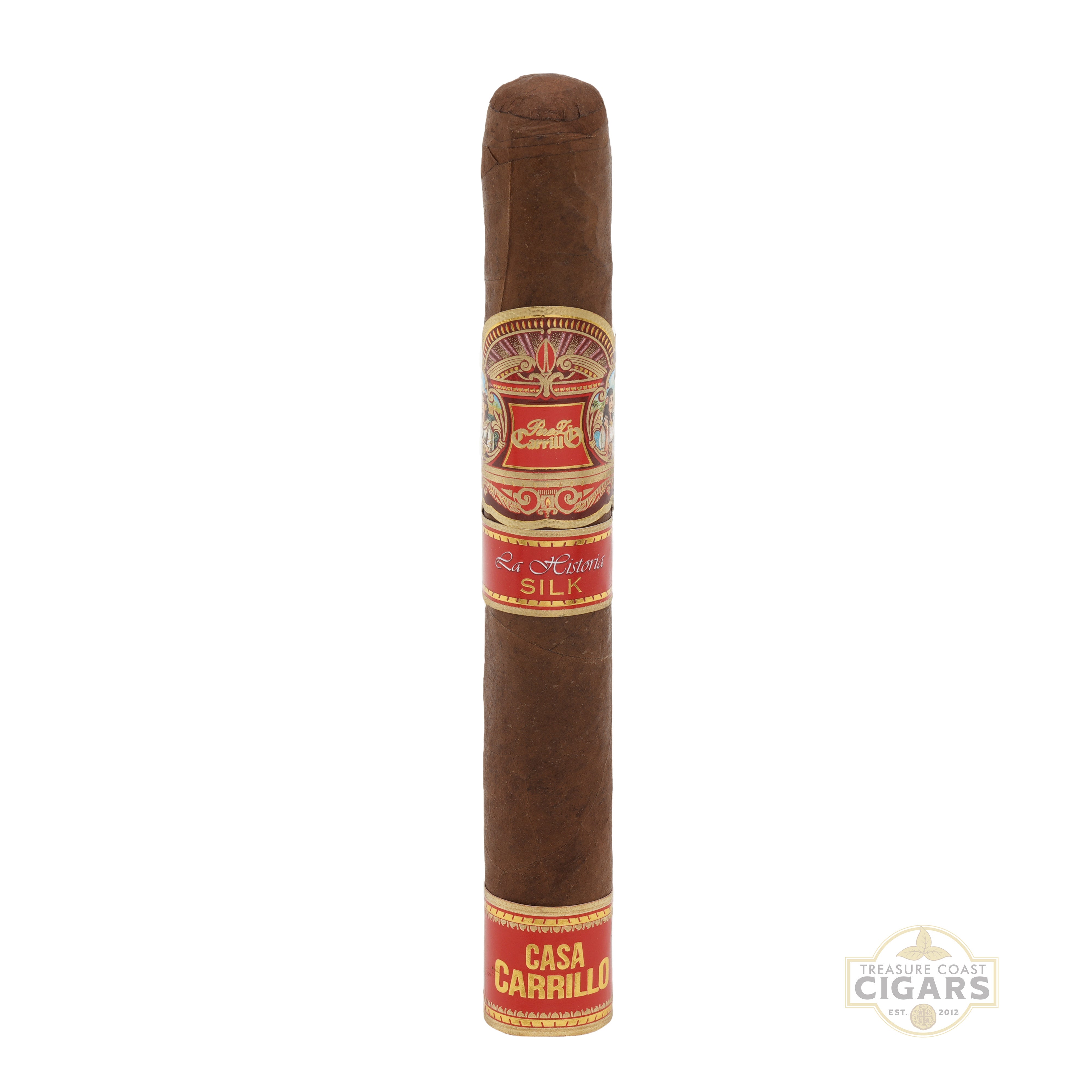 Cigar with Casa Carrillo label on a white background