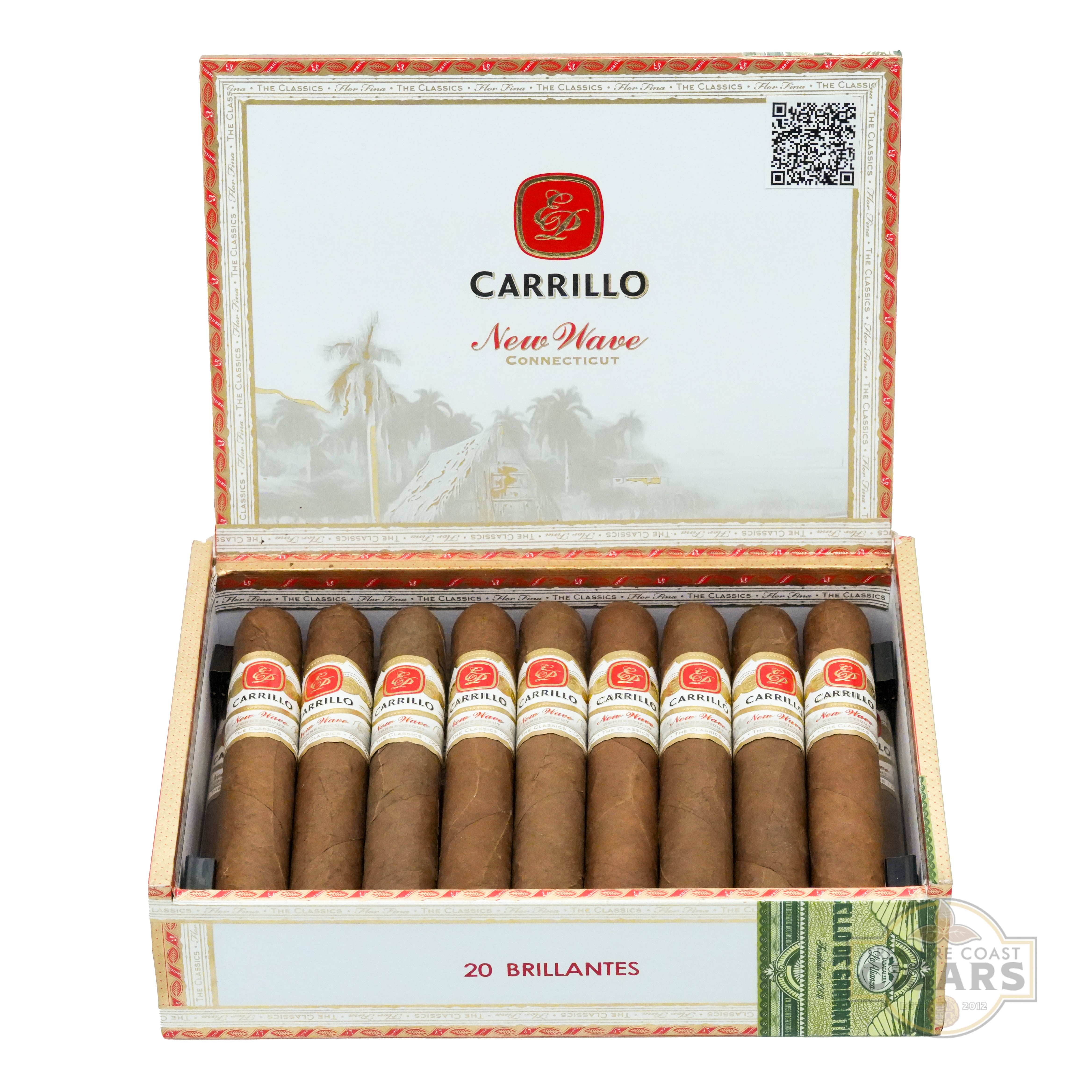 Box of Carrillo cigars with visible branding and product details.
