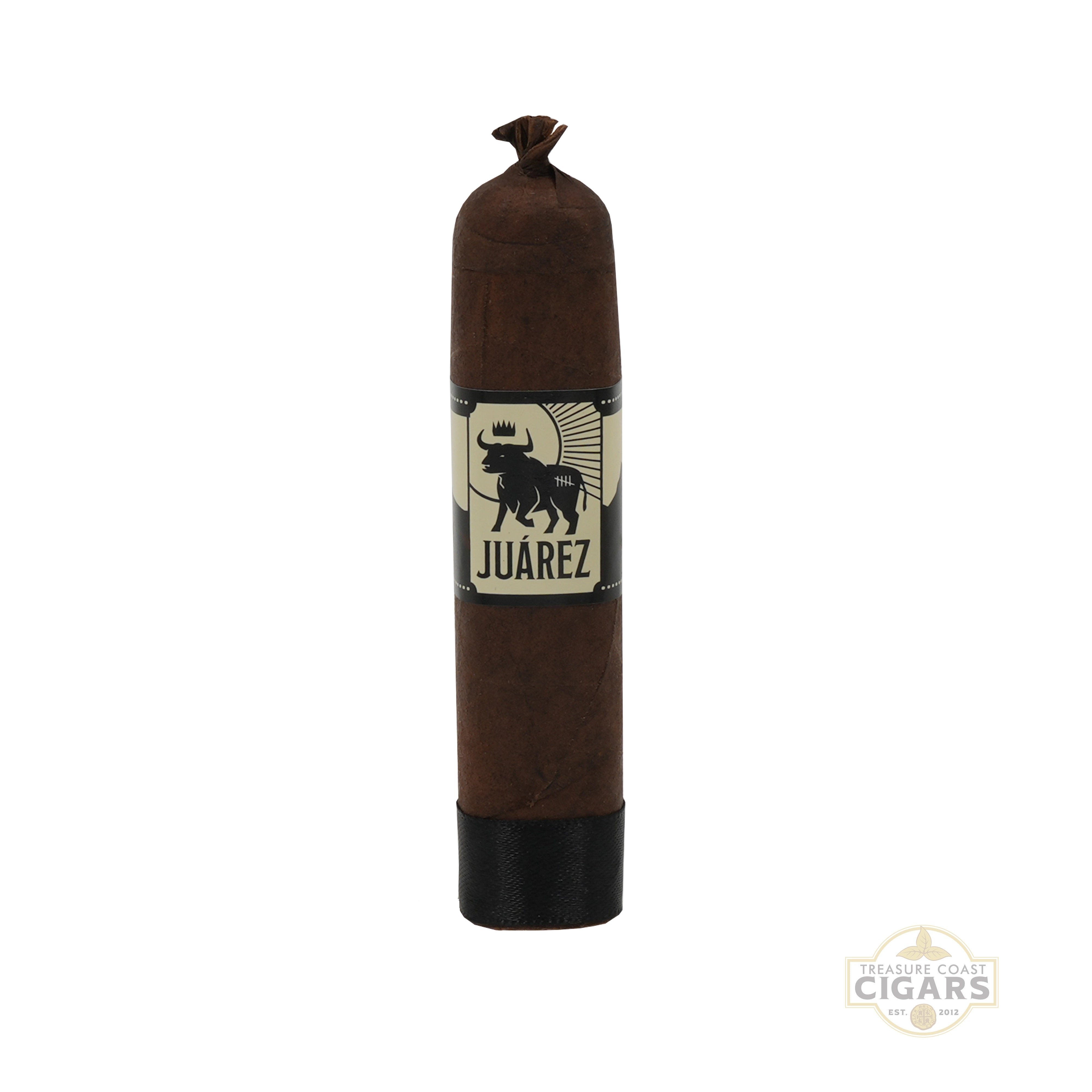 Cigar with 'Juarez' label on a white background