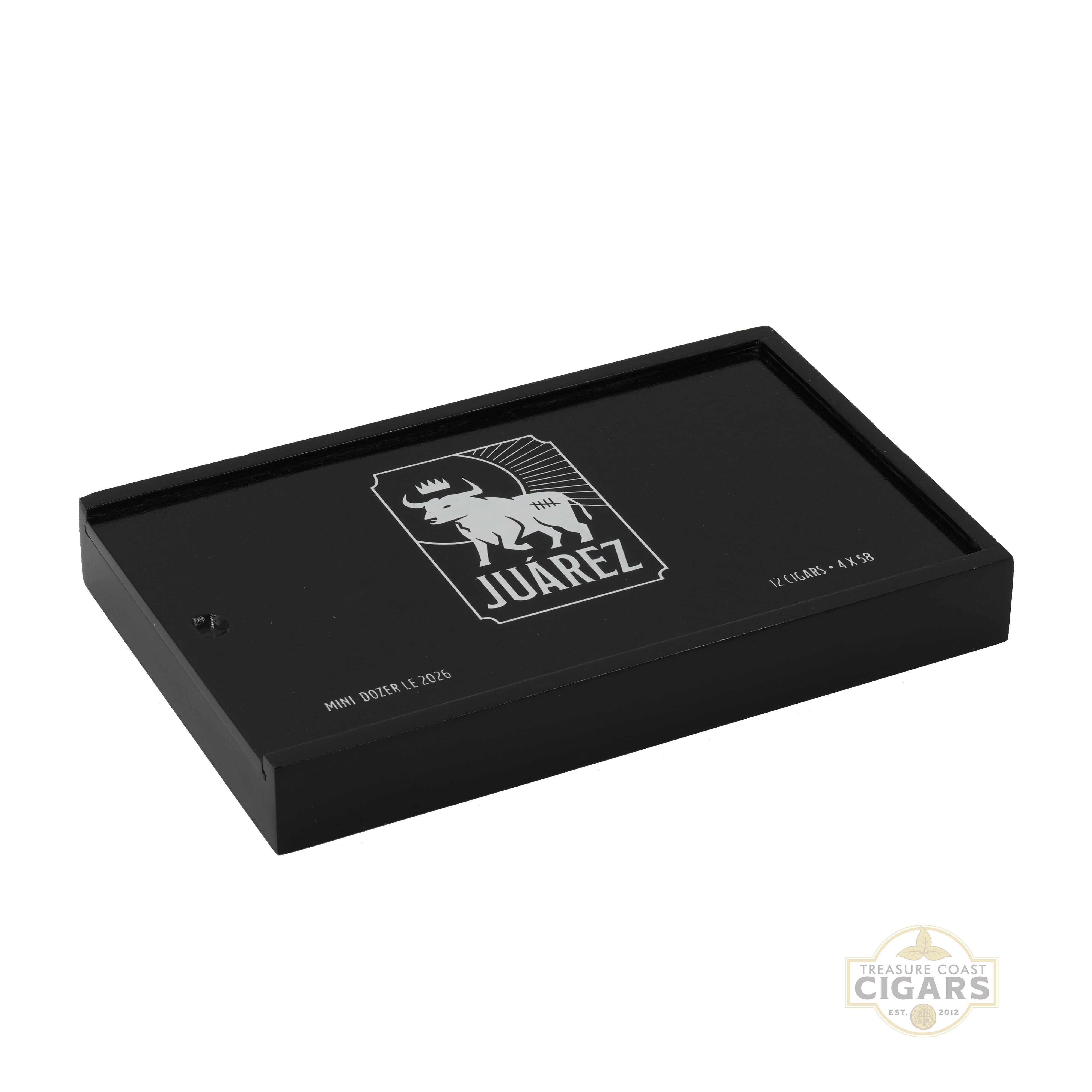 Black rectangular box with Juarez logo on a white background