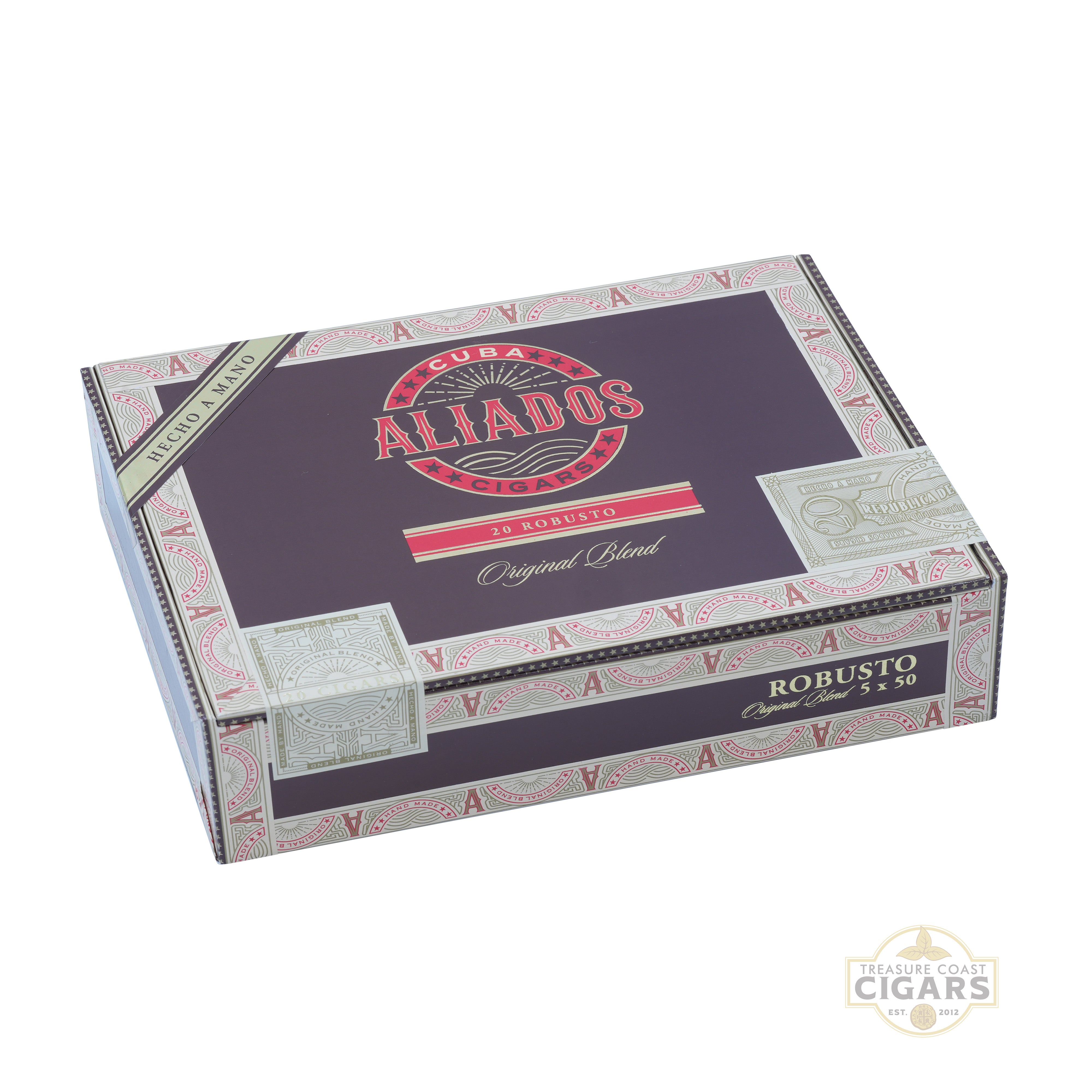 Cigar box with 'Aliados' branding on a white background