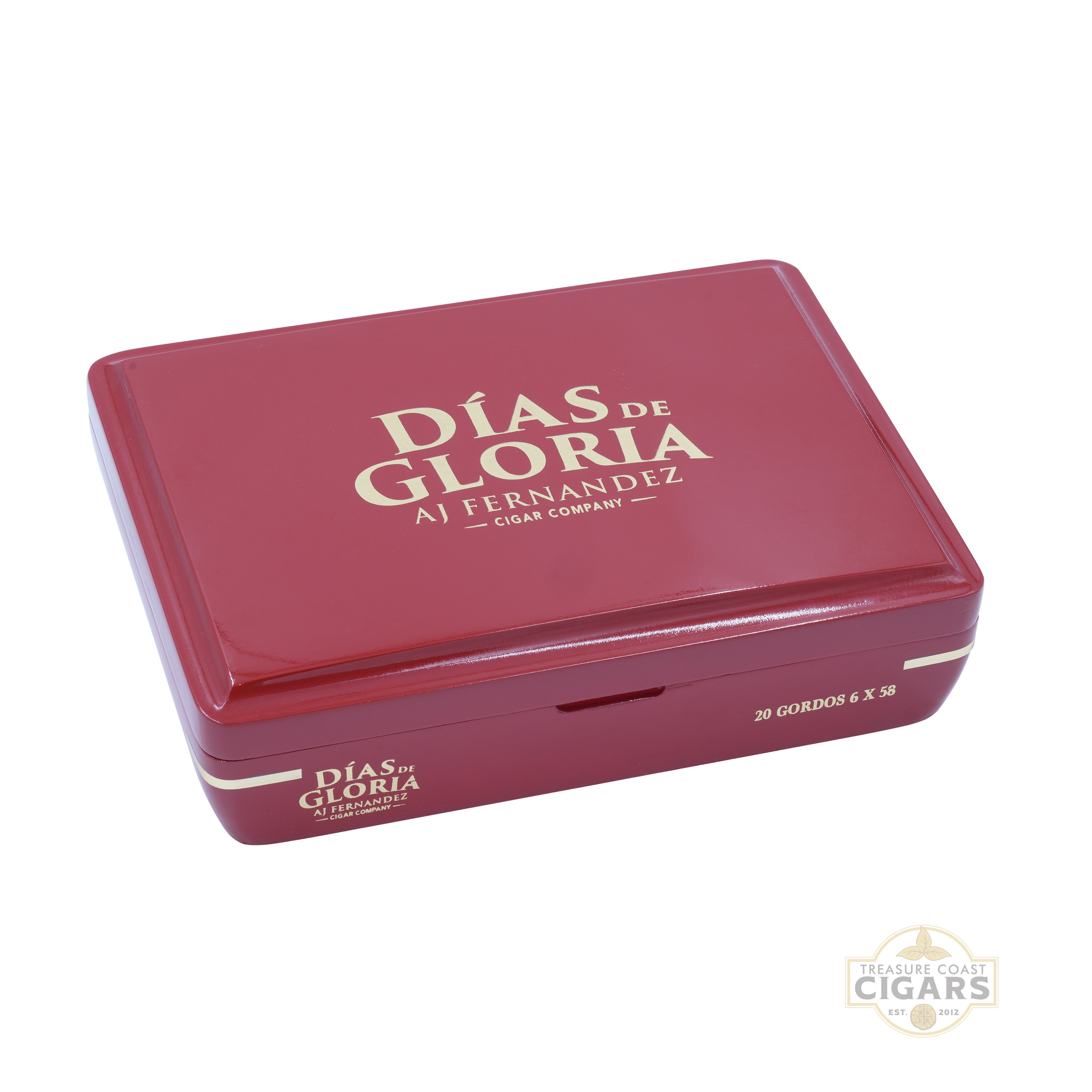 Red cigar box with 'Dias de Gloria' branding on a white background