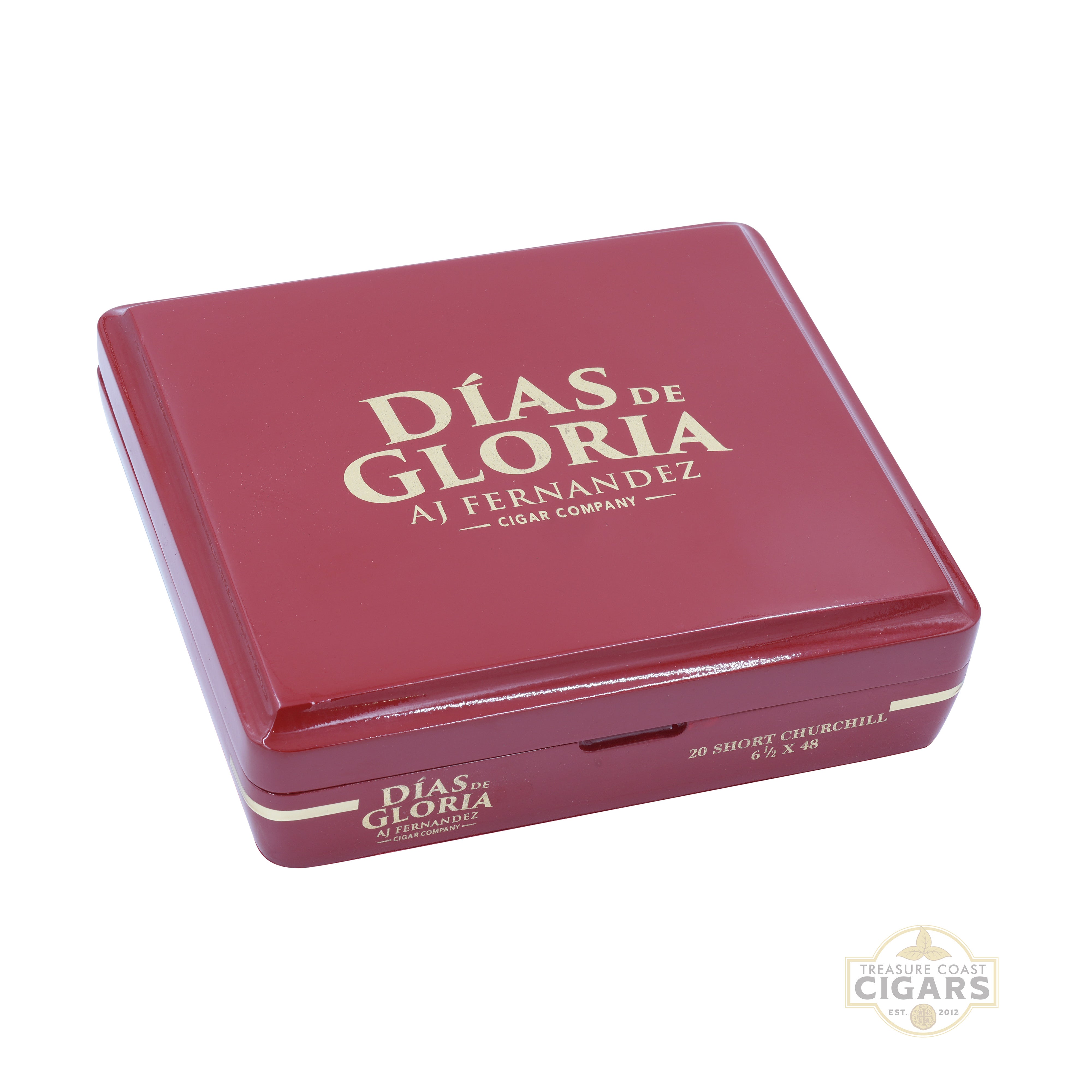 Red cigar box with 'Dias de Gloria' branding on a white background