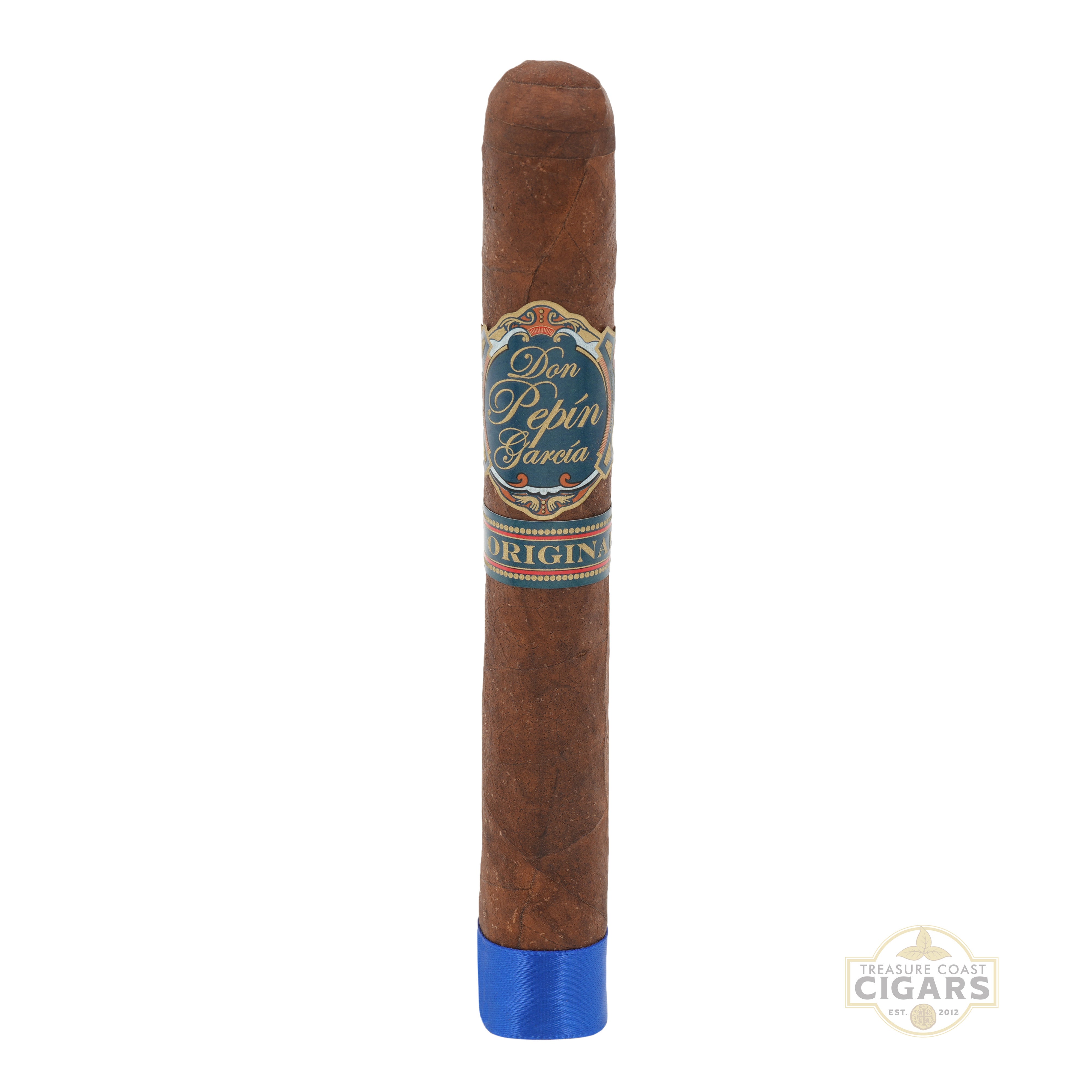 Cigar with a visible label on a white background