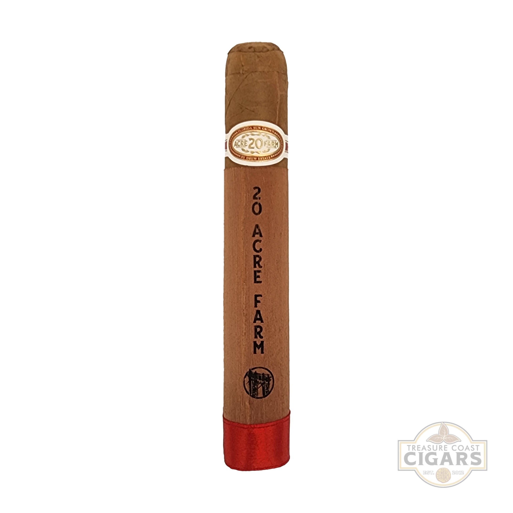 Cigar with '20 Acre Farm' branding on a white background