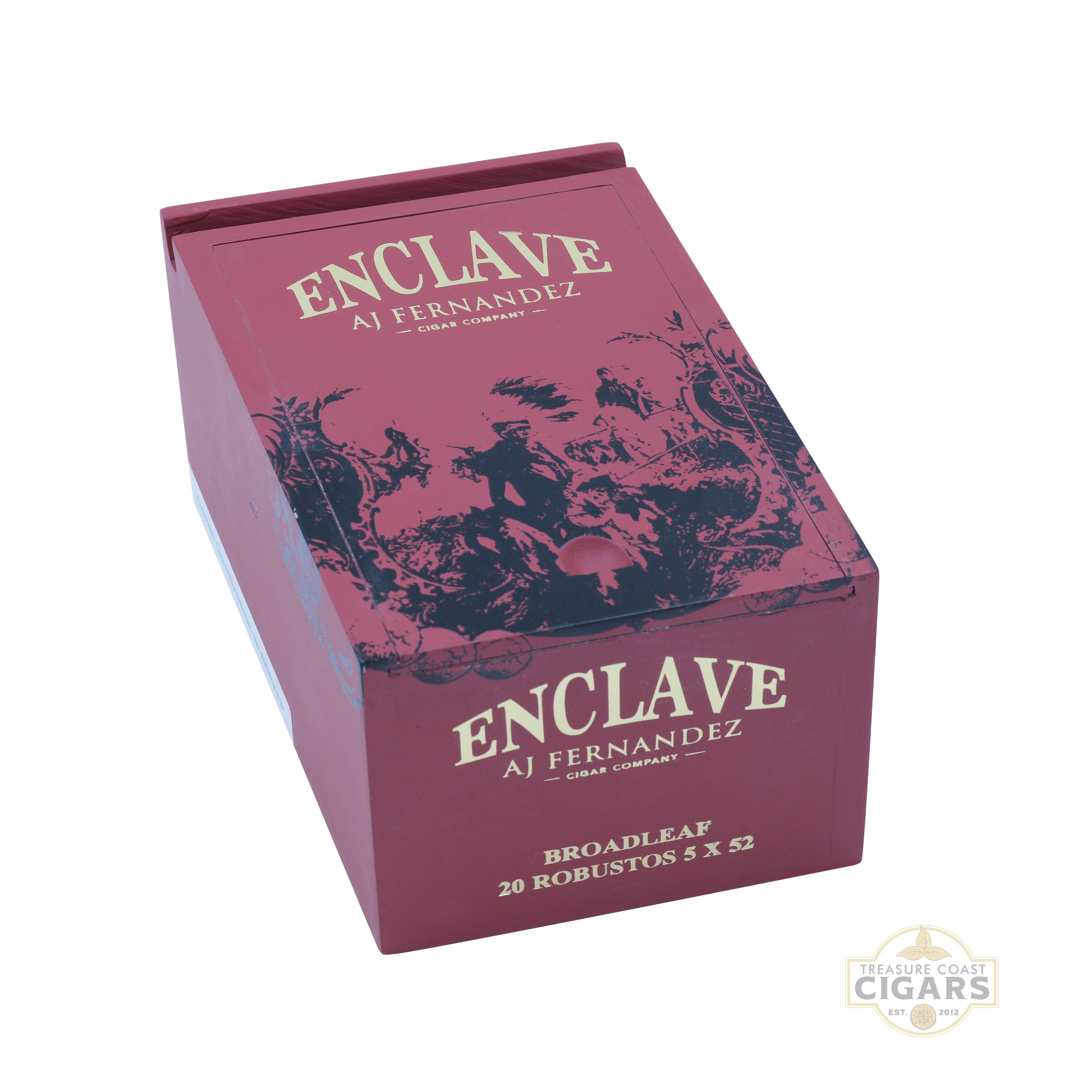 Cigar box with 'Enclave AJ Fernandez' branding on a white background