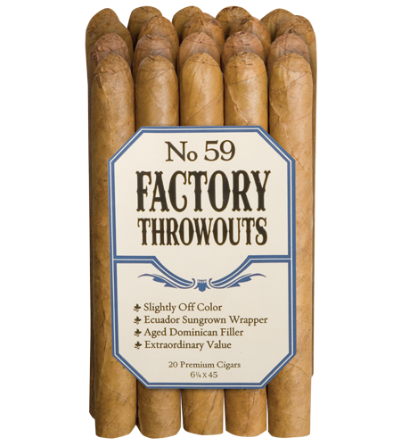 Pack of cigars labeled 'Factory Throwouts' with a white background