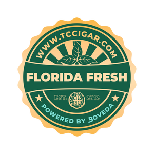 Logo for 'Florida Fresh' cigar brand with green and gold design on a white background.