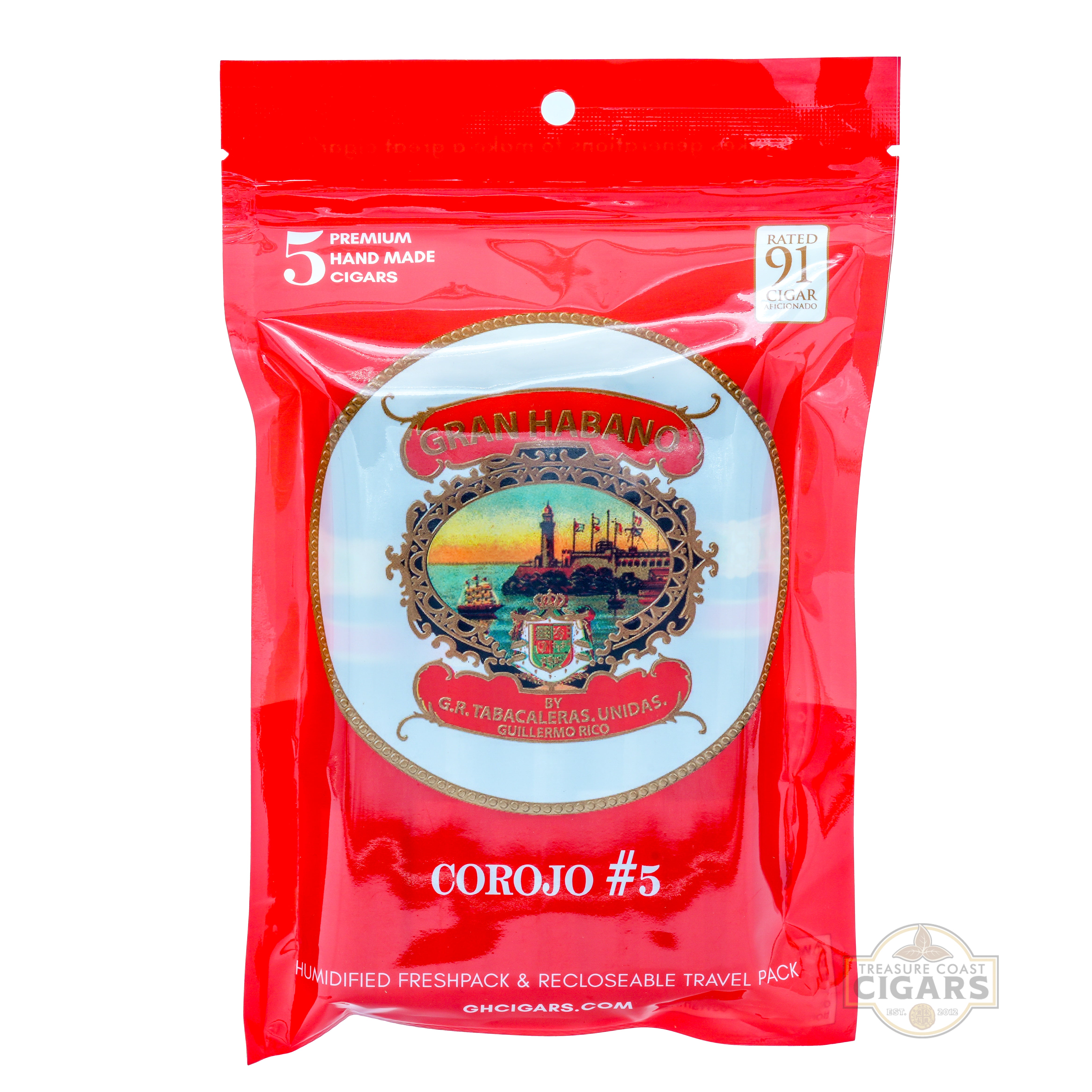 Gran Habano Corojo #5 cigar Fresh Pack with decorative label on a white background