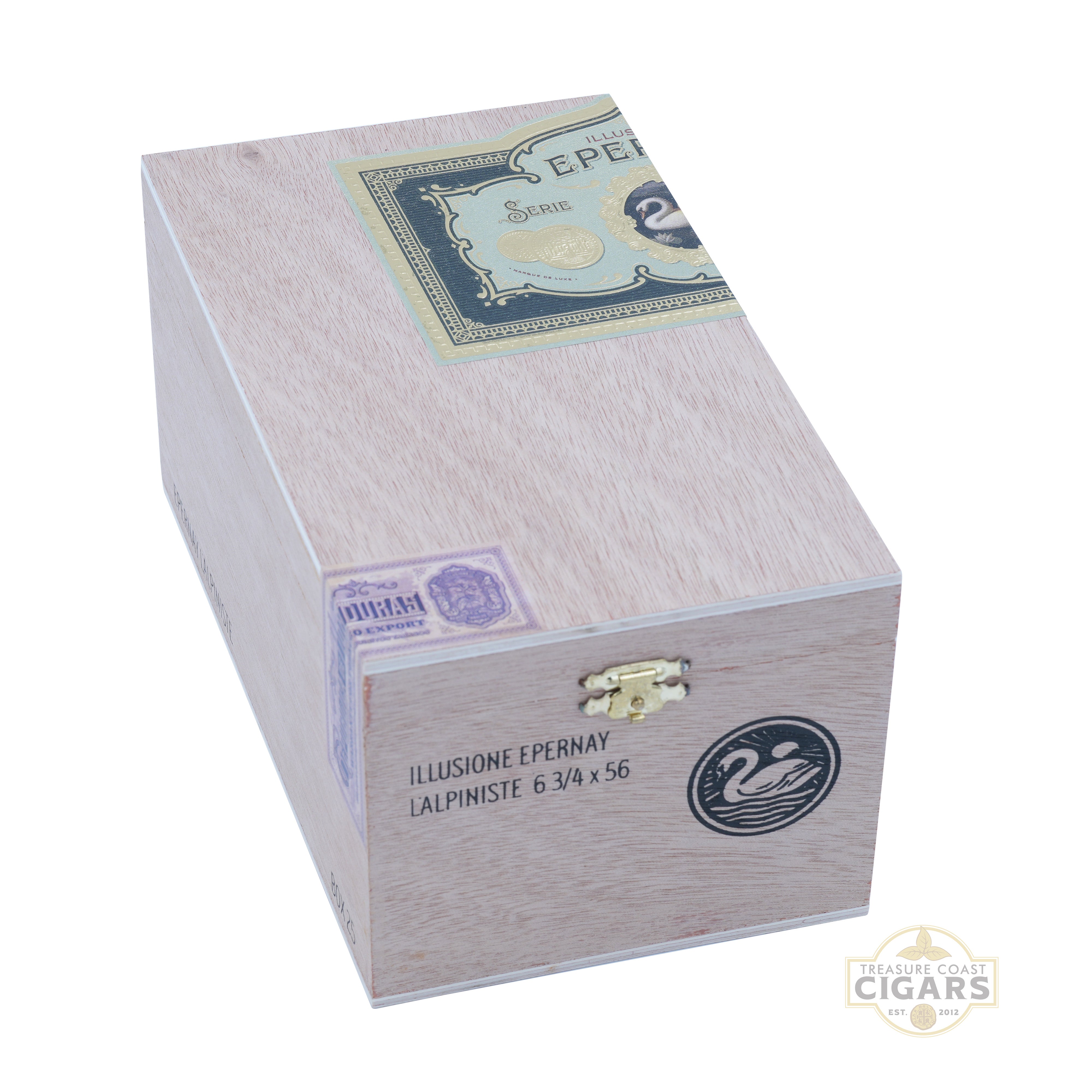Cigar box with visible branding and packaging details on a white background