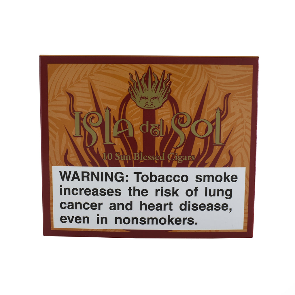 Isla del Sol cigar packaging with warning label on a white background