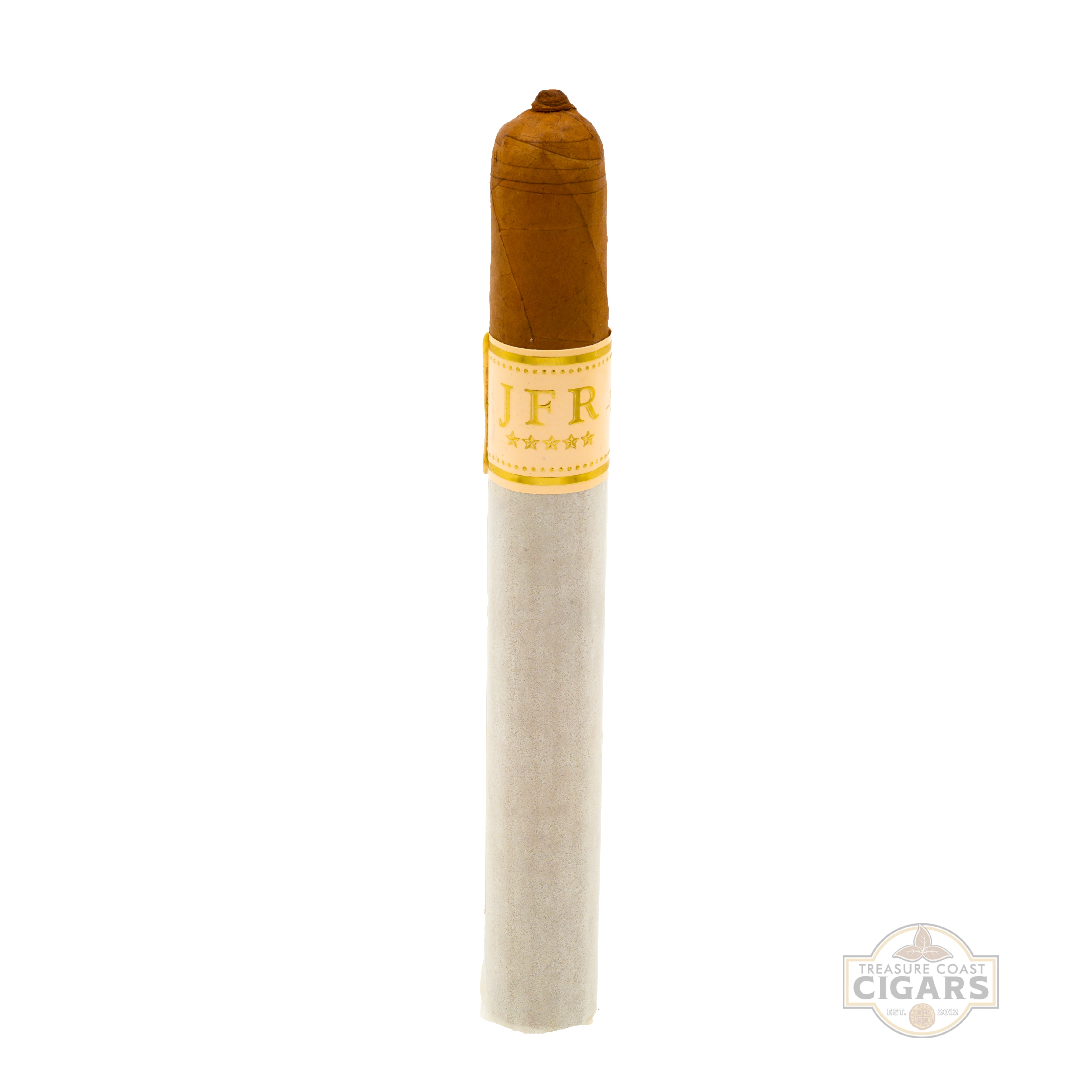 Cigar with a visible label on a white background