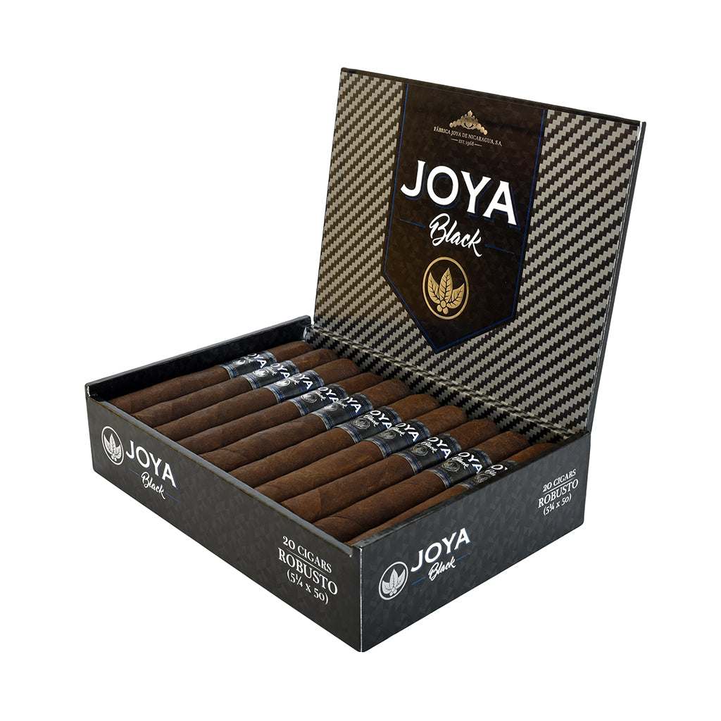 Box of Joya Black cigars with visible branding on a white background